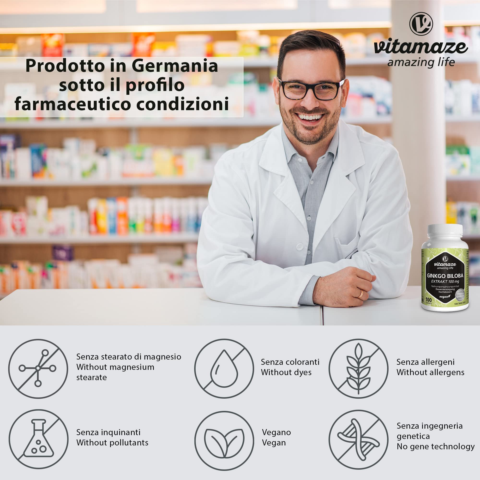 Ginkgo Biloba 50:1 Estratto 100 mg = 5000 mg Polvere di Foglie di Ginkgo Puro per Capsula Vegana, 100 Capsule per 100 Giorni, Integratore Alimentare senza Additivi non Necessari