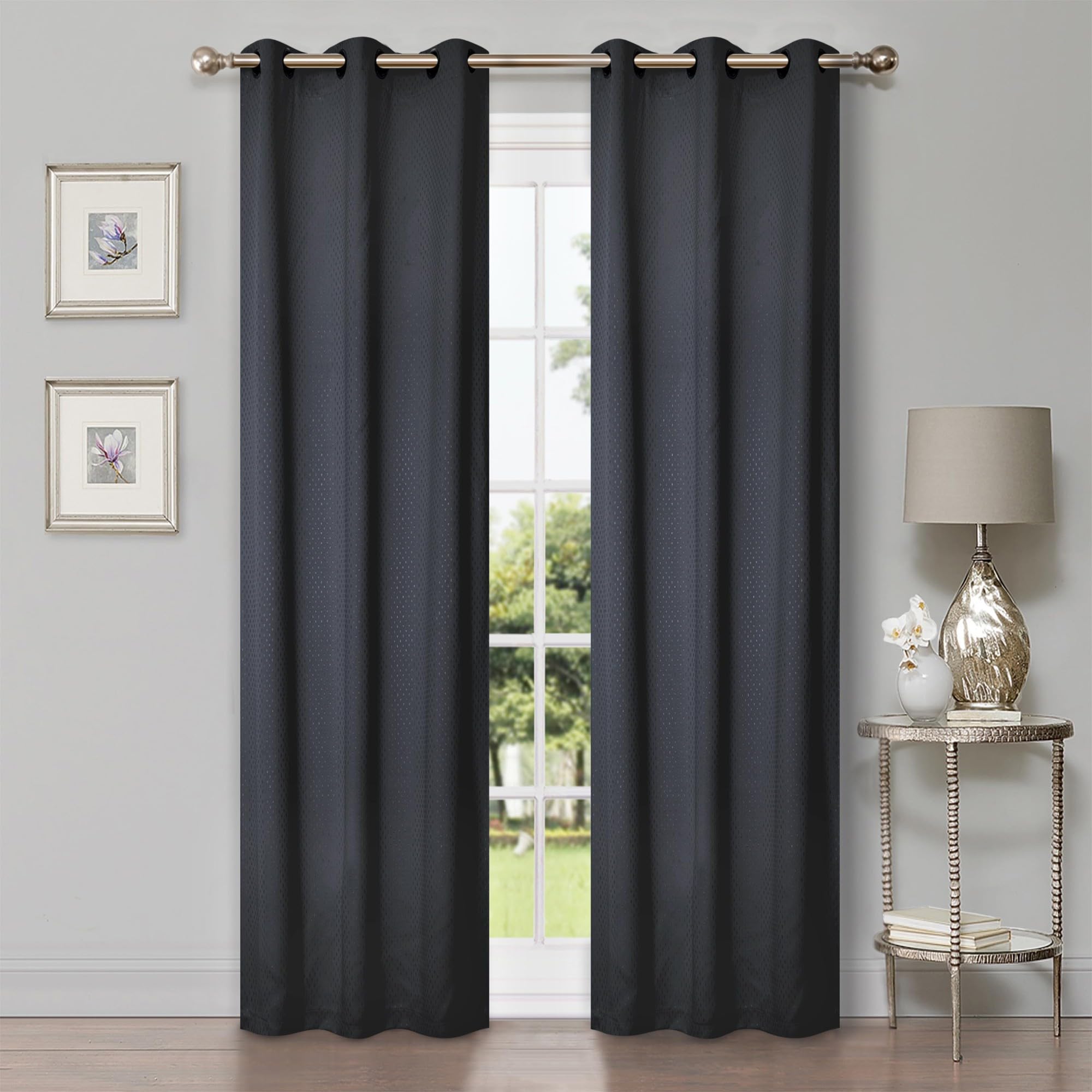 Superior Senna Semi Blackout Curtains - Whimsical Shimmer Design - 42" x 108" - Grommet Header - Sun Blocking & Room Darkening Drapes for Bedroom, Living Room - Set of 2 Panels - Deep Gulf
