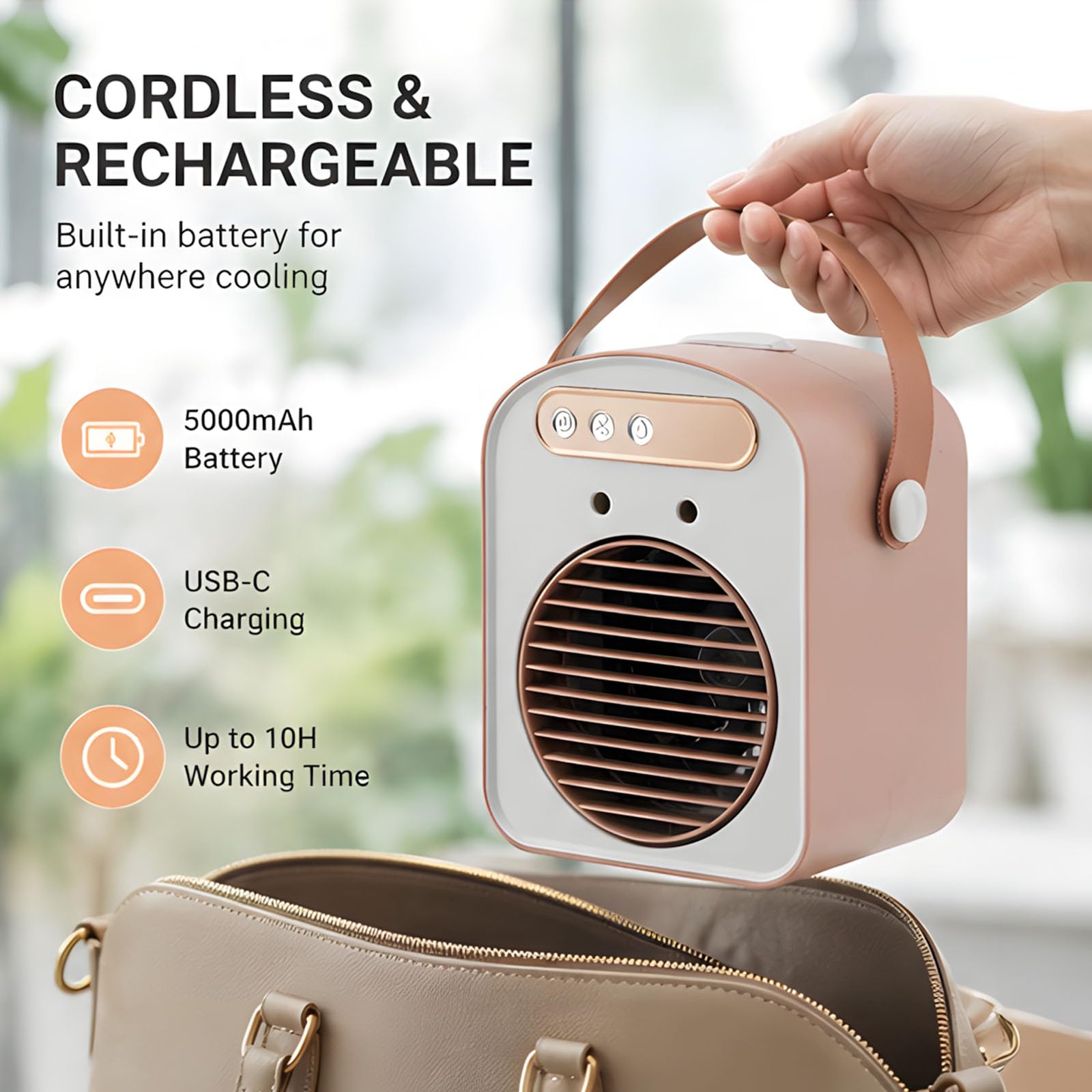 Soplador Vertical de bajo Consumo con indicador de Fluido Visible y Ventilador de nebulización trilateral con batería de Larga duración de 1300 mAh