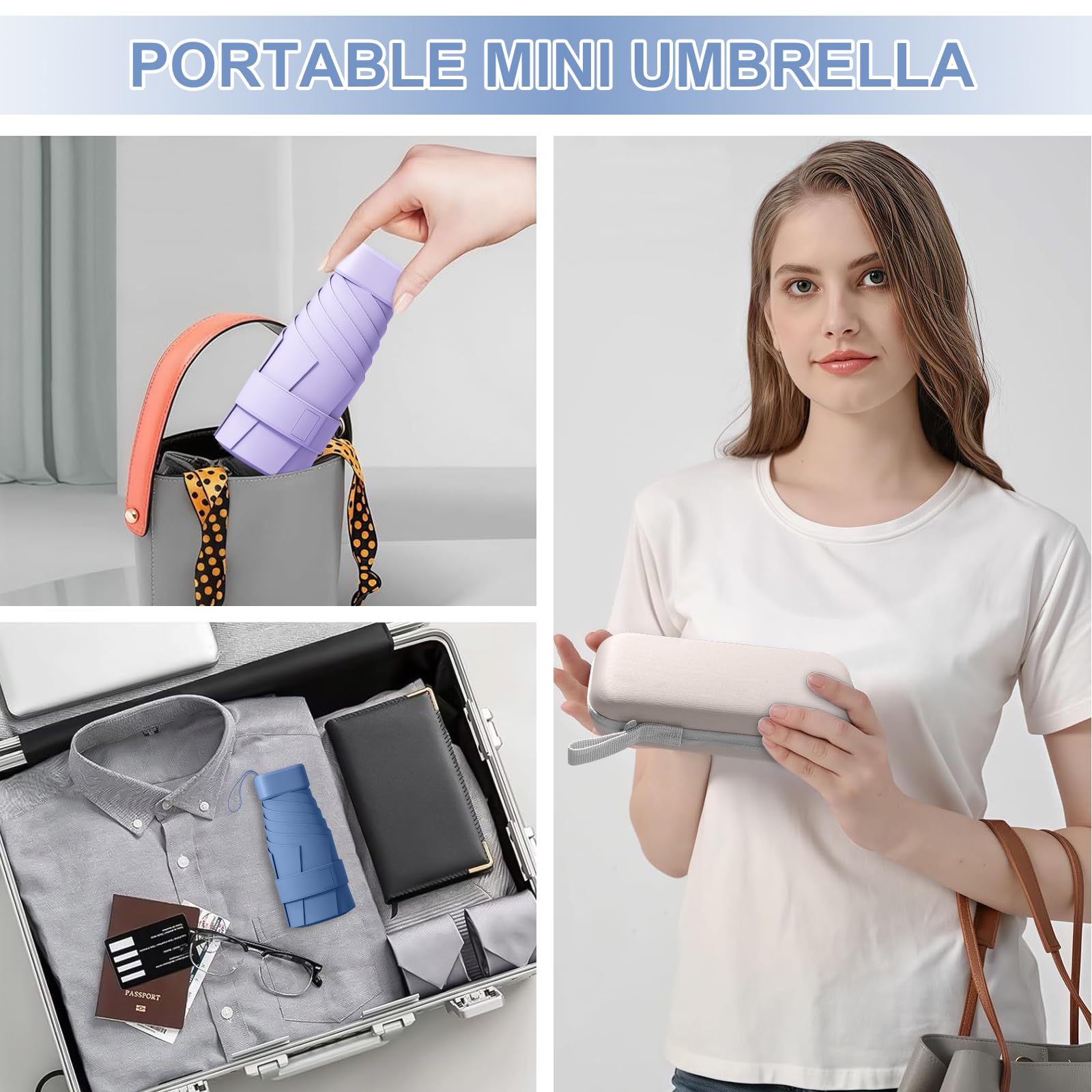 HCQC Doppie Ossa Ombrello Ultra Leggero Pieghevole - Mini da Viaggio con Protezione UPF 50+ - Impermeabile e Compatto, Ombrello Tascabile per Uomo e Donna