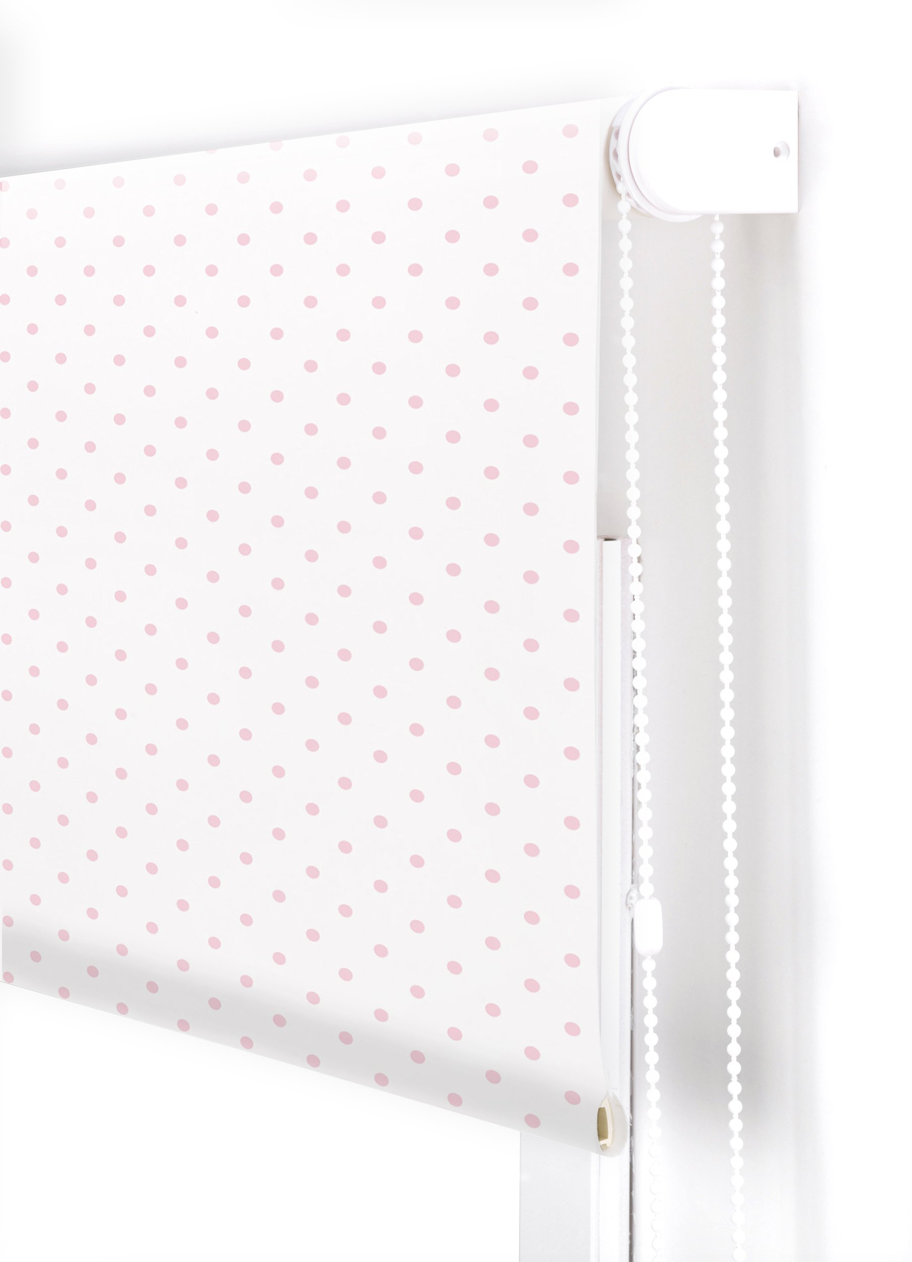 Blindecor Estor Enrollable, Tela, Blanco con motas Rosas, 120 x 180 cm