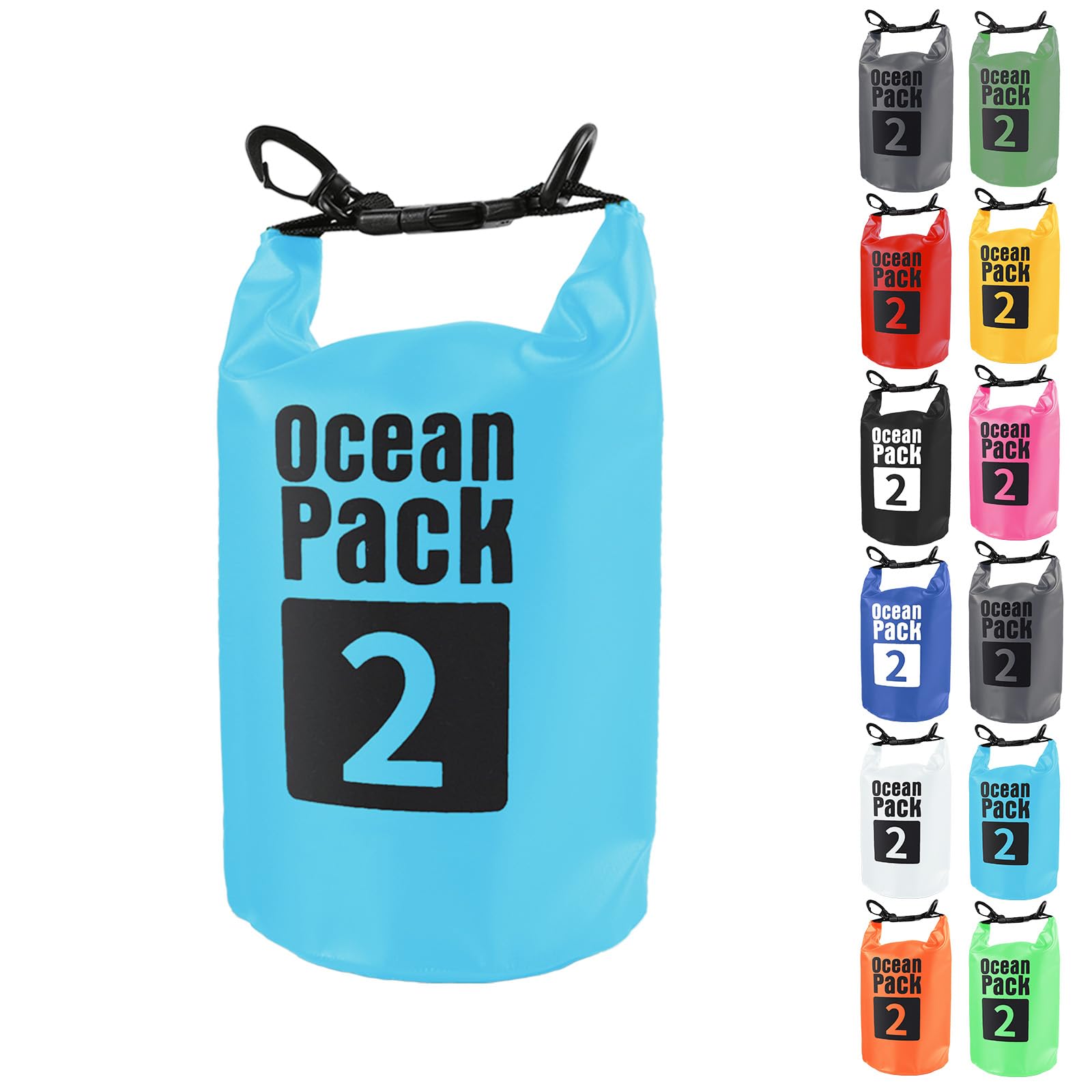 MOMAHUA 2L Waterproof Dry Bag - Sky Blue Durable PVC Roll Top Dry Sack (No Strap) for Storing Phone & Valuables - Reusable Gear Protector for Kayaking, Boating, Beach, Swimming and Travel