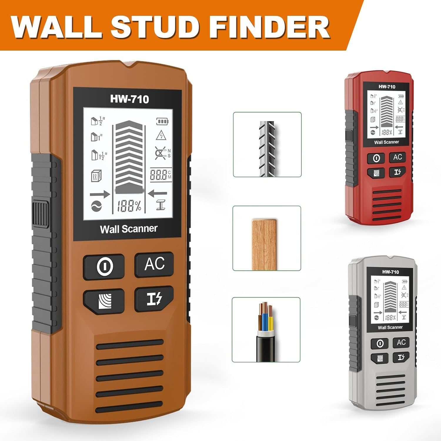 Multifunctional Handheld Metal & Wall Detector, Upgraded Portable Wire Pipe Power Scanner, 5 in 1 Wall Stud Finder Scanner for Detecting Metal, Wood and Ac Cables in The Wall (Red)