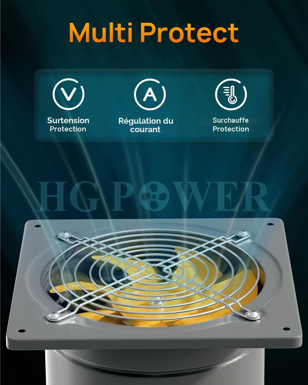 HG Power Extracteur d'air 250mm Ventilateur Mural 1680m³/h Clapet Anti-Retour Métallique EU Plug Gris