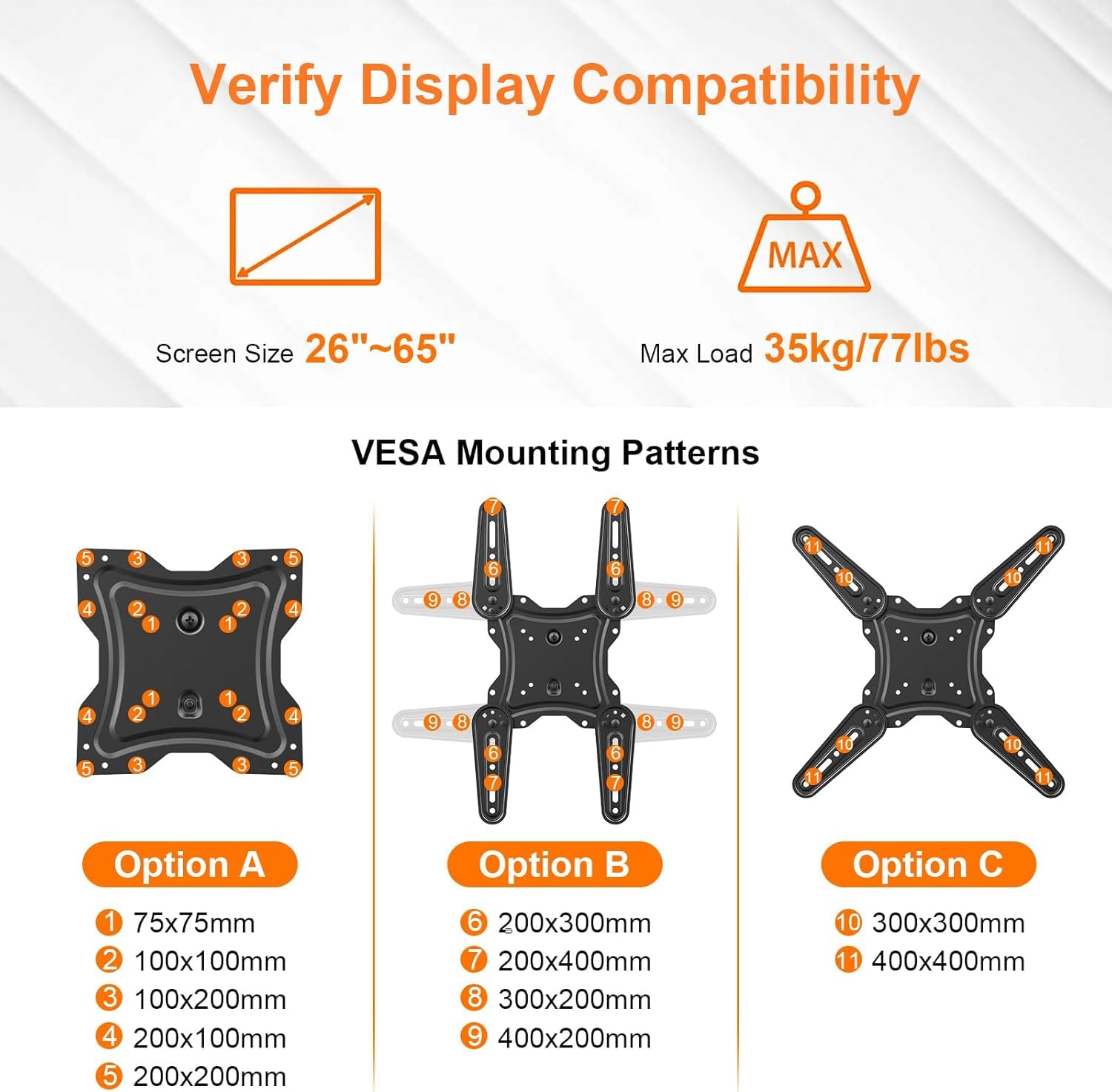 GRIFEMA GB1010 Supporto TV Parete per 26-65", Staffa TV con Braccio Girevole ed Estendibile, Fino a 35kg, VESA Max 400x400mm, Universale Porta TV da Parete, Nero