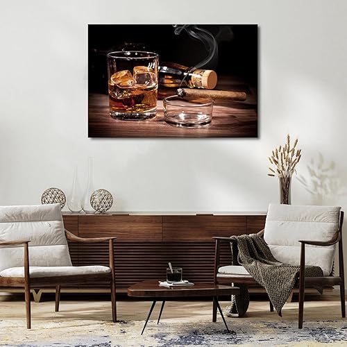 Miniatura 4 de Arte de pared grande de vino para decoración de pared de bar, naturaleza muerta, impresiones en lienzo con imagen retro de whisky, pintura rústica,