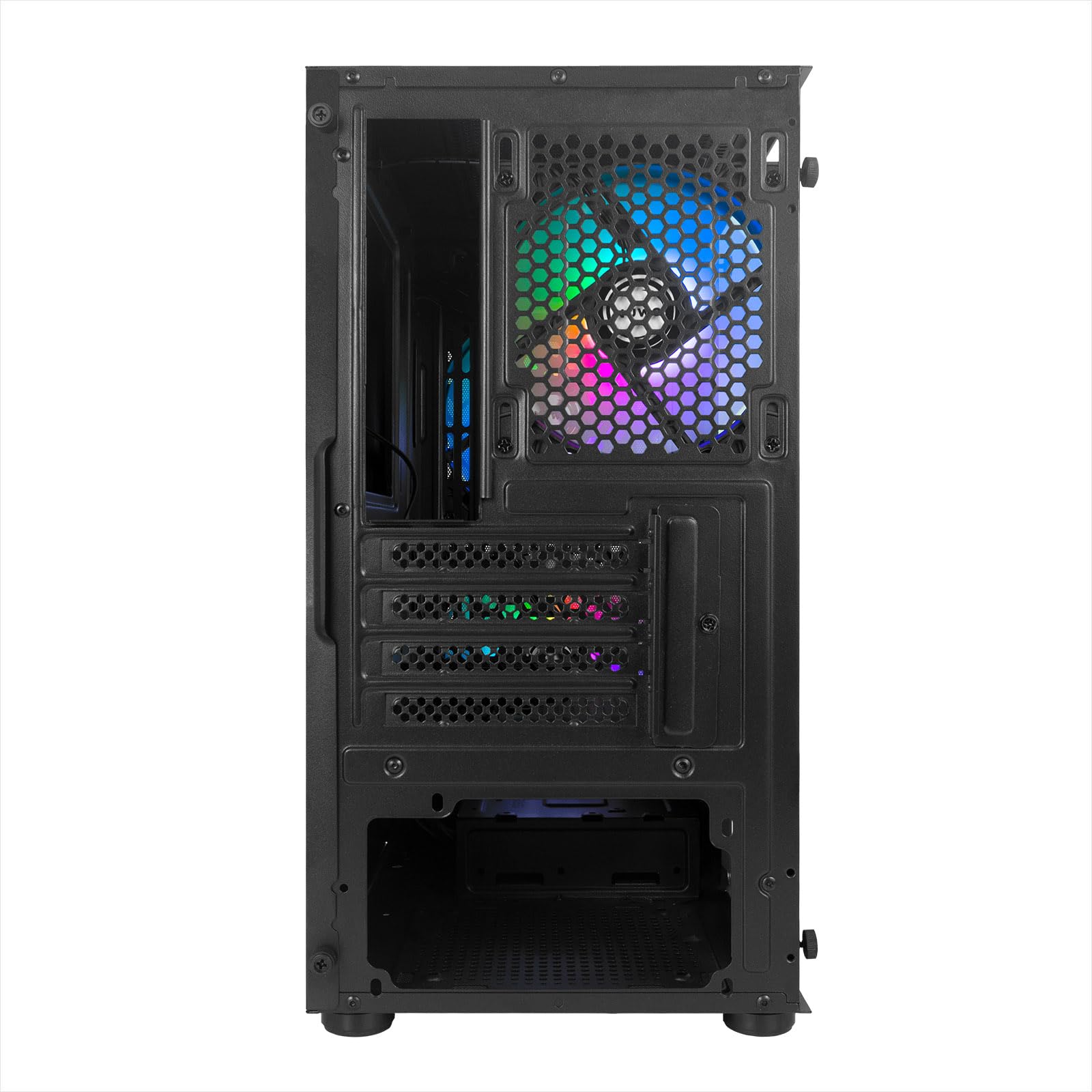 Nuwo Blitz R26 Nero Case Micro-ATX per PC Desktop Office Gaming Mini Tower 0.50MM SPCC 3 Ventole LED FRGB Illuminazione Arcobaleno Fissa Pannello Laterale in Vetro Temperato (AxPxL: 390x346x200 mm)