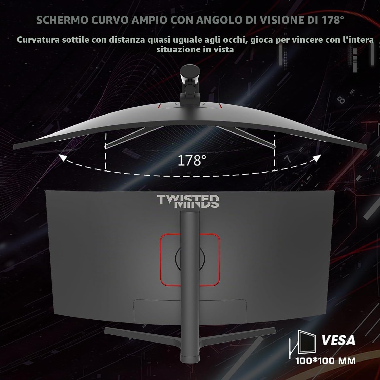 Twisted Minds Monitor da Gioco Fast IPS Display 34'' - Risoluzione 2560 x 1440 QHD, Frequenza Aggiornamento 165 Hz, Rapporto d'Aspetto 21:9, Tempo di Risposta 1ms - Nero (TM34RWA)