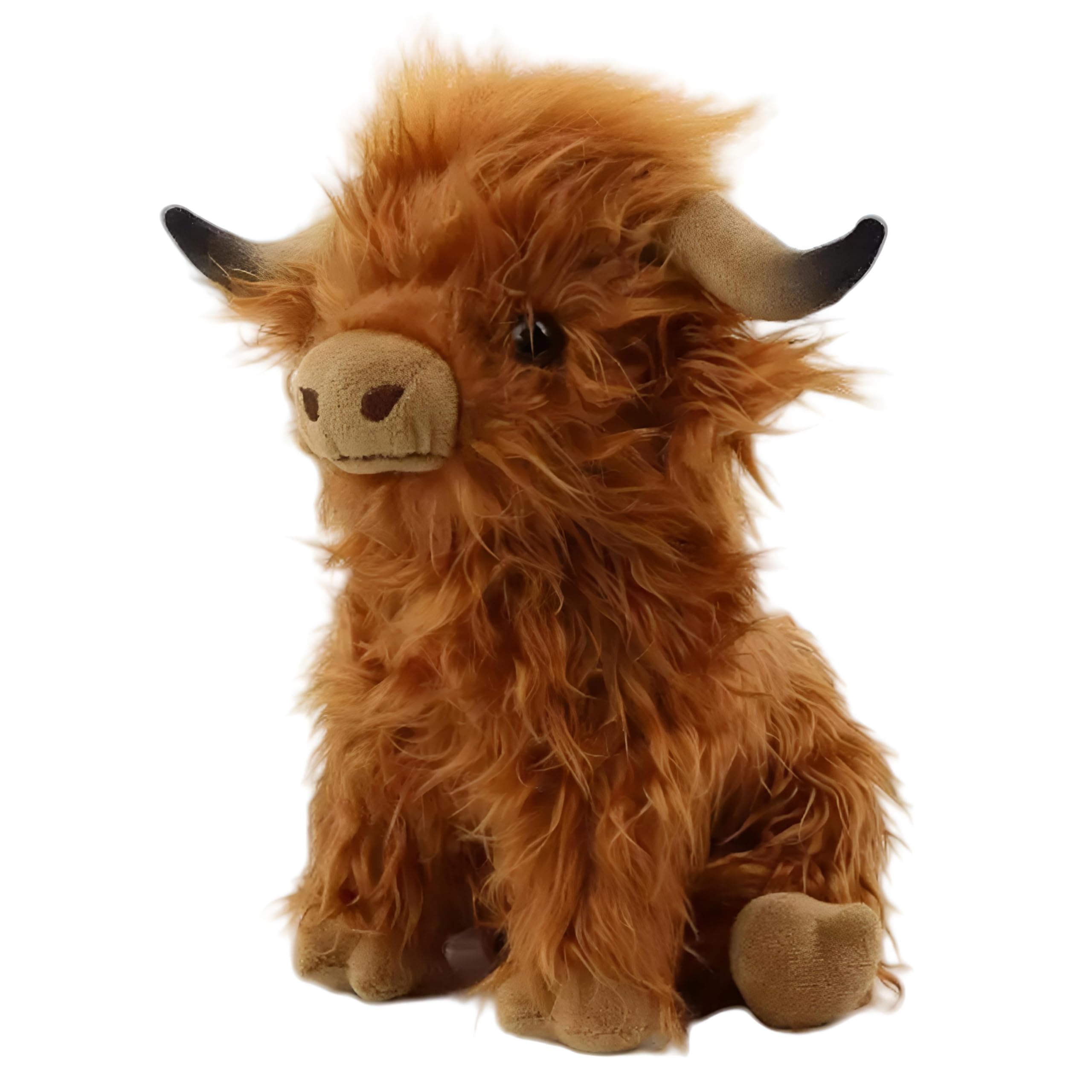 SKIPTHYBER Brown Highland Cow Plush 28cm Super Soft Stuffed Animal Doll Realistic Highland Cow Soft Doll, Soft Cuddly Farm
