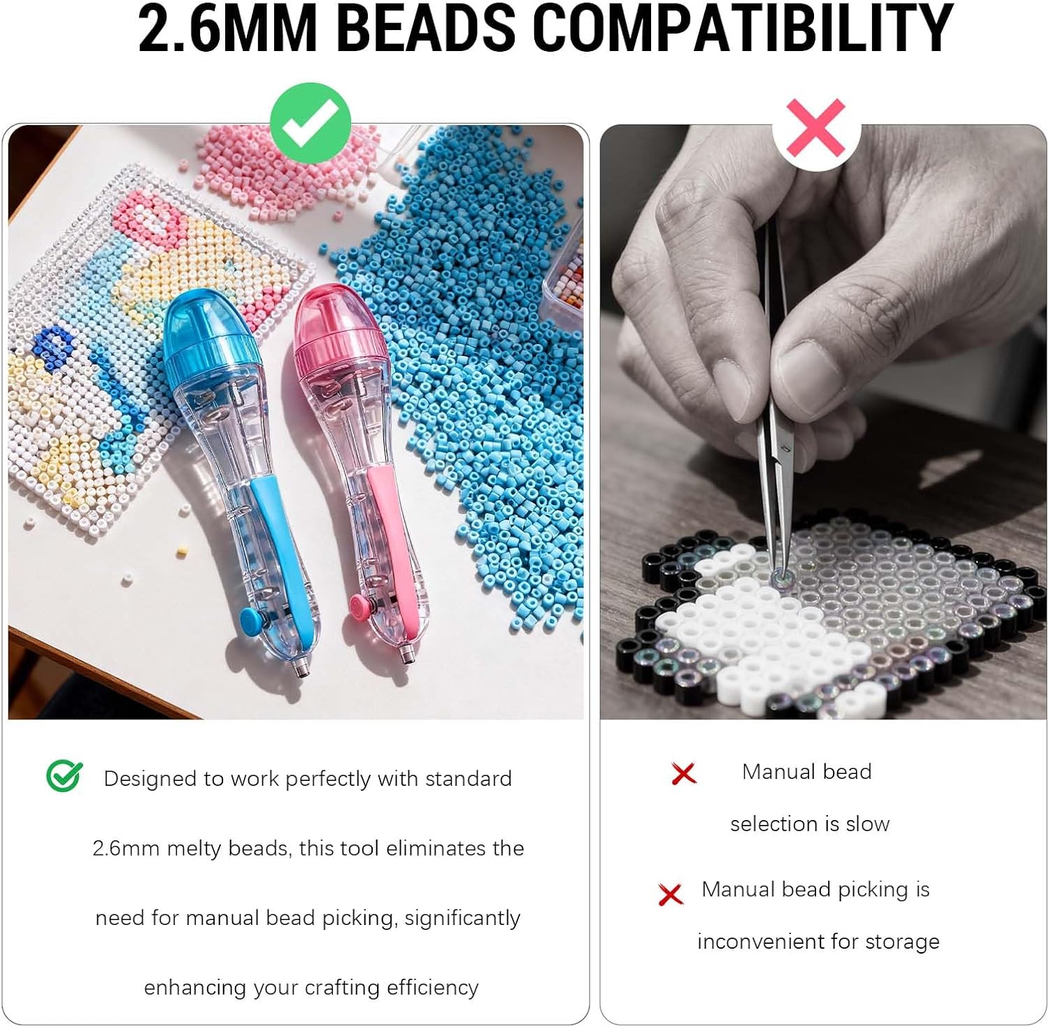 2.6mm Fuse Bead Pen with Automatic Dispenser - 2 Pieces Melty Beads for DIY Decor, Holiday Crafts, and Art Projects - Non-Slip Grip, Easy Press, Ideal for Adults and Gift Giving