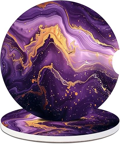 Miniatura 14 de Paquete de 2 posavasos para automóvil, posavasos abstractos de cerámica absorbente de bosque de montaña, posavasos para portavasos de automóvil,