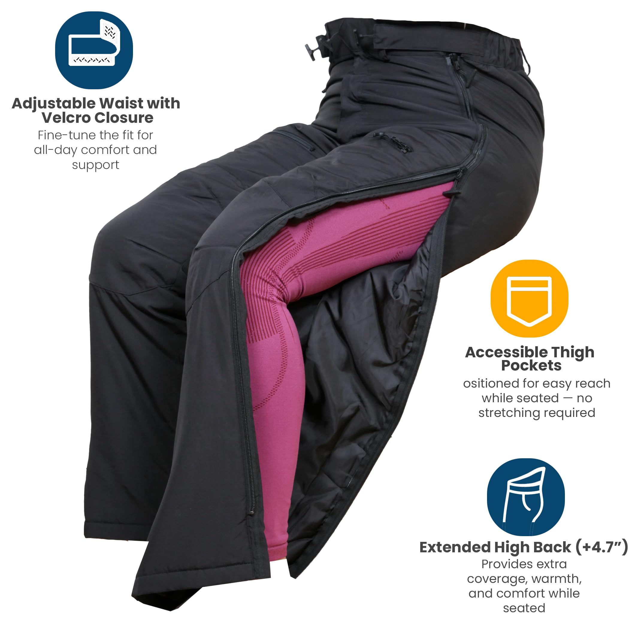 Dobsom Lily Reha Hose Damen – Gefütterte Winterhose, warm & bequem, mit durchgehenden seitlichen Reißverschlüssen & erhöhter Rücken