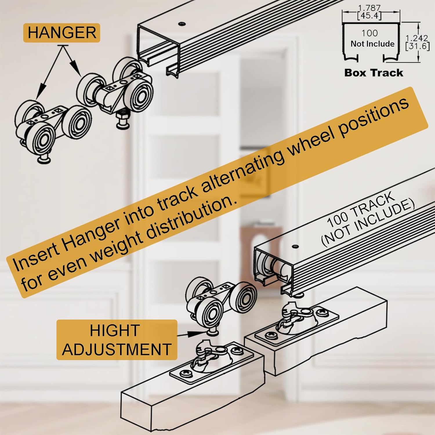Pocket Door Rollers Replacement with 1" O.D. Wheels, Compatible with 100, 134F, 138F, 2610F Series Track, Sliding Door Ball Bearing Tricycle Hanger Fit Johnson P/N #1125 Hardware Kit, 2 Pack