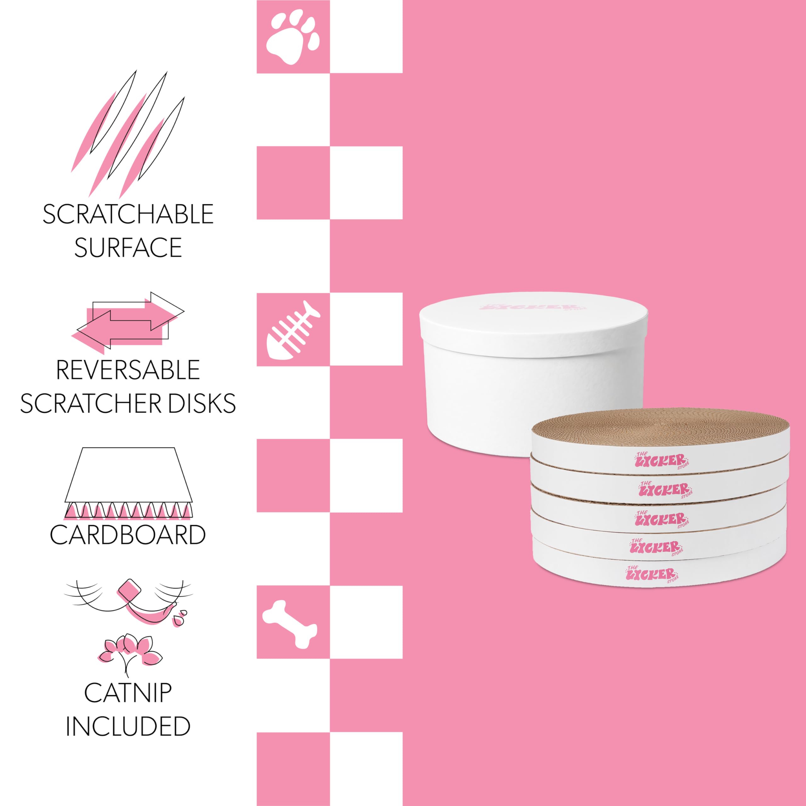 CSR1012G Kate - Tiragraffi in cartone da 30,5 cm, con scatola e erba gatta, reversibili, resistenti, per gatti, protezione dei mobili, tinta unita, colore: bianco, confezione da 5