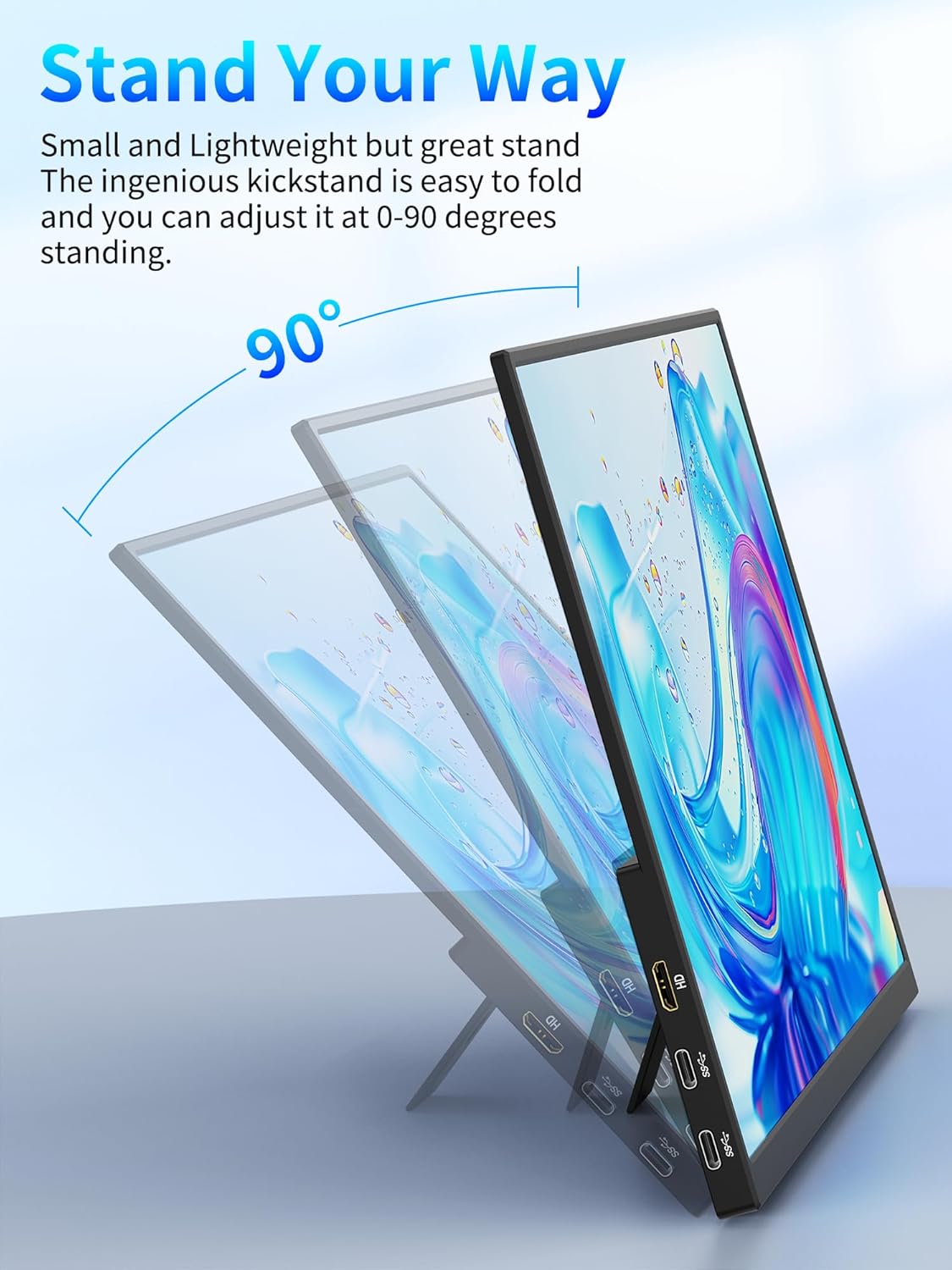 4K Portable Monitor, 13.3" UHD IPS Laptop Screen, Slim Lightweight Dual USB C HDMI Computer Gaming Display with Speakers, Travel Monitor for PC Phone PS5/4 Xbox Switch