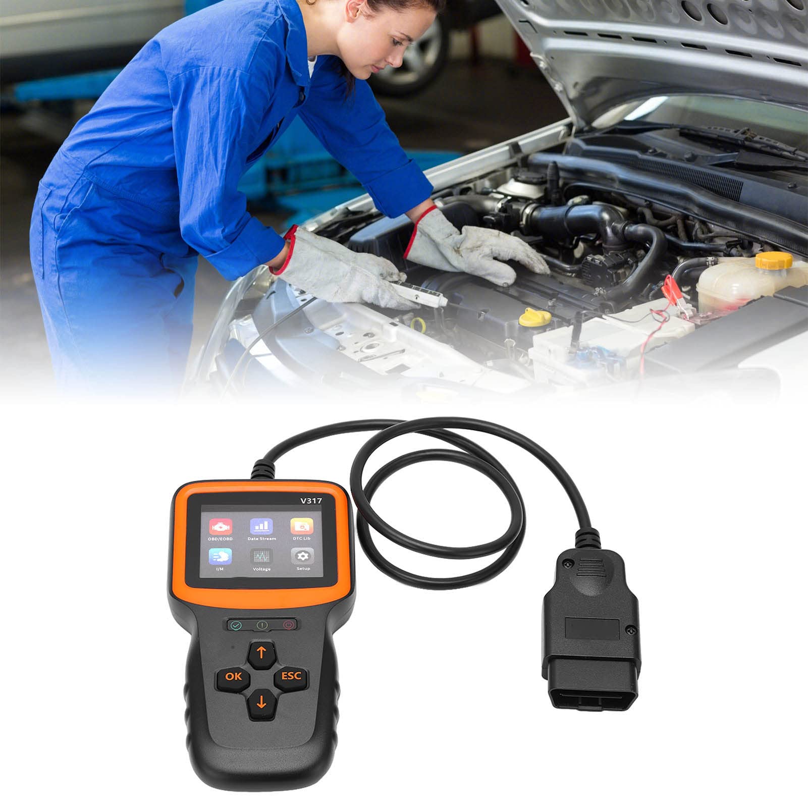 Skaner OBD2, V317 V1.5 OBD2 skaner DC9-16V ABS wyświetlacz ekranu czytnika kodów błędów, narzędzie do analizowania pojazdów