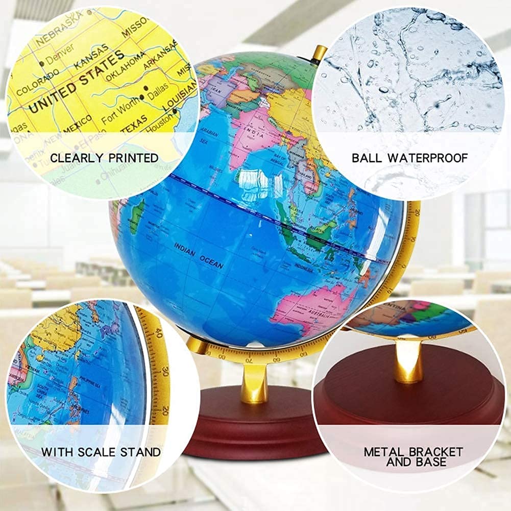 globe terrestre, Globe socle bois collège décoration enseignement 10 pouces