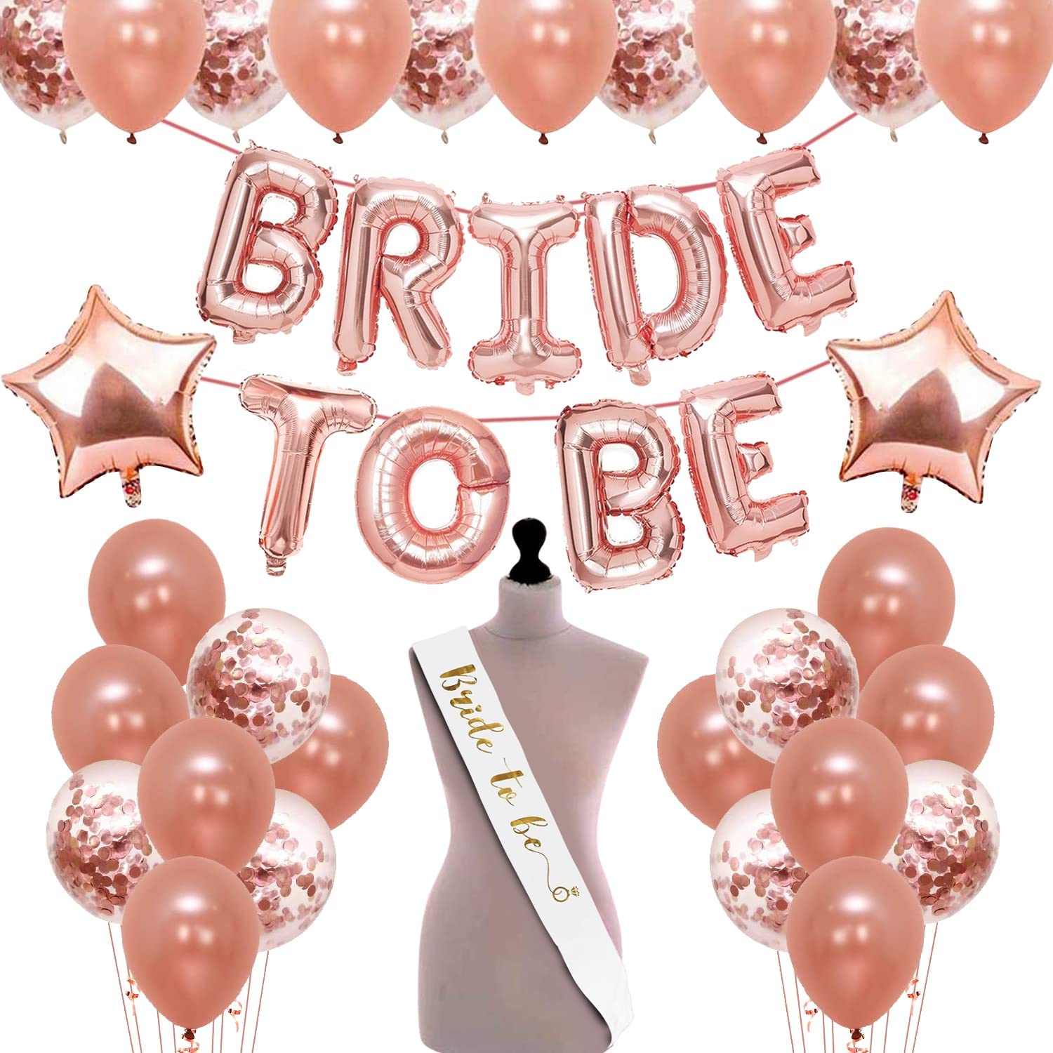 SNAPTRON Bride to Be Decoration Set Balloons Banner Sash - 49 Pcs Rose Gold Bride To Be Decoration Set Balloons Foil Balloons Banner Sash/Bachelorette Party Decorations/ Bridal Shower