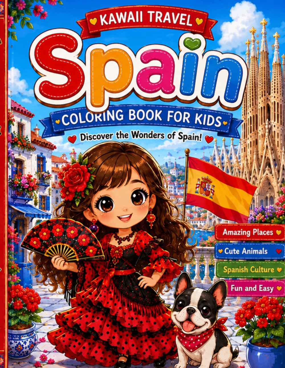 Spain Kawaii Travel: Coloring Book for Kids (kawaii travel Adventures)