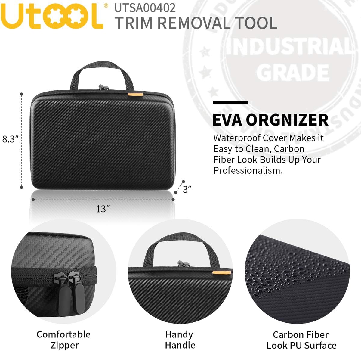 UTOOL Trim Removal Tool Set 19pcs Car Panel Remover Tool Set Including Plastic Trim Tool, Fasterner Clip Remover, Clip Pliers, Radio Removal Keys, Tire Cleaning Hook, and Eva Orgnizer, Red