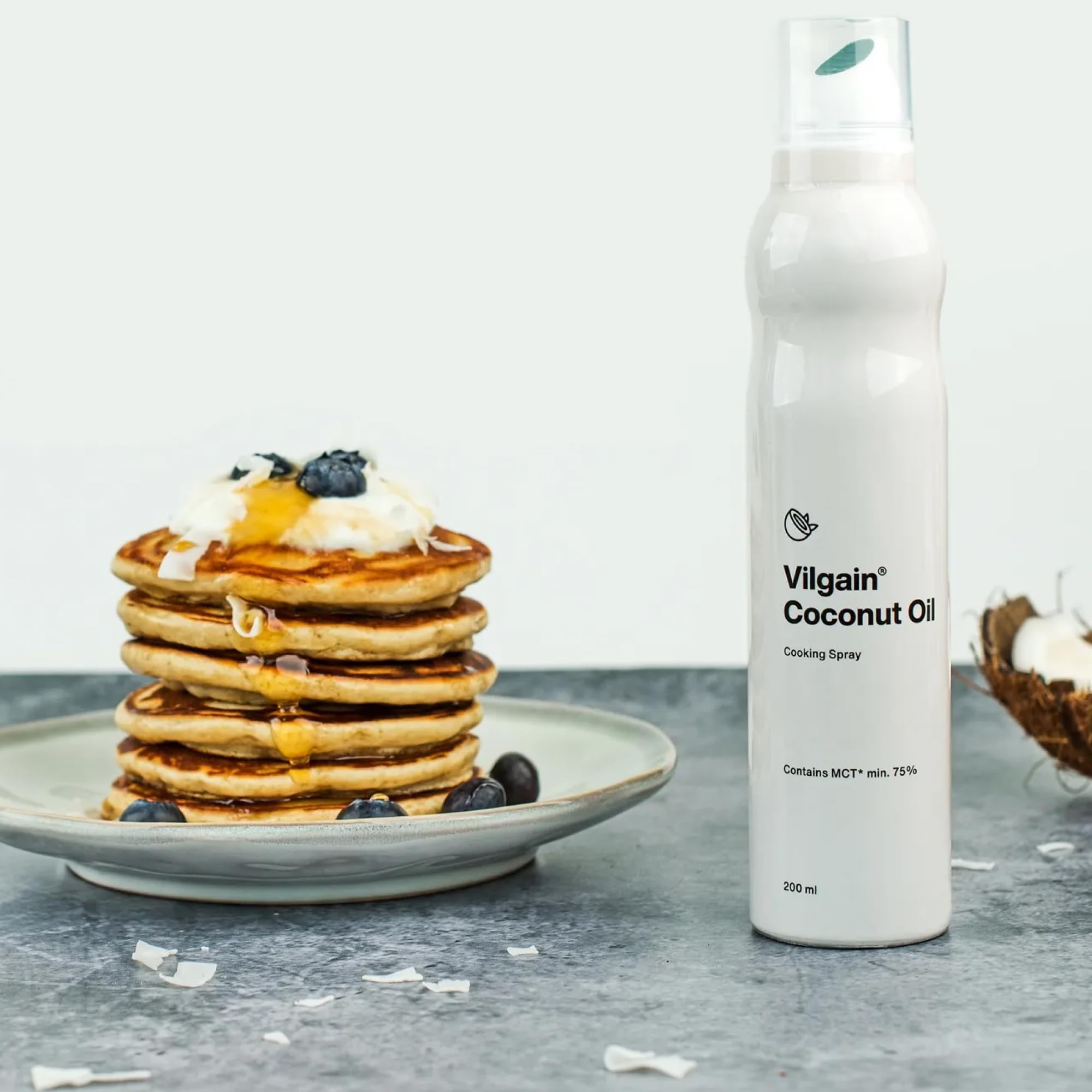 Vilgain Coconut Oil Cooking Spray (6x200 ml) Kokosnussöl – Natürliches Sprühfett Ohne Zusätze, Ergiebiges Kochspray Zum Braten & Backen, Kalorienarmes Kokosfett Für Die Fitness Küche