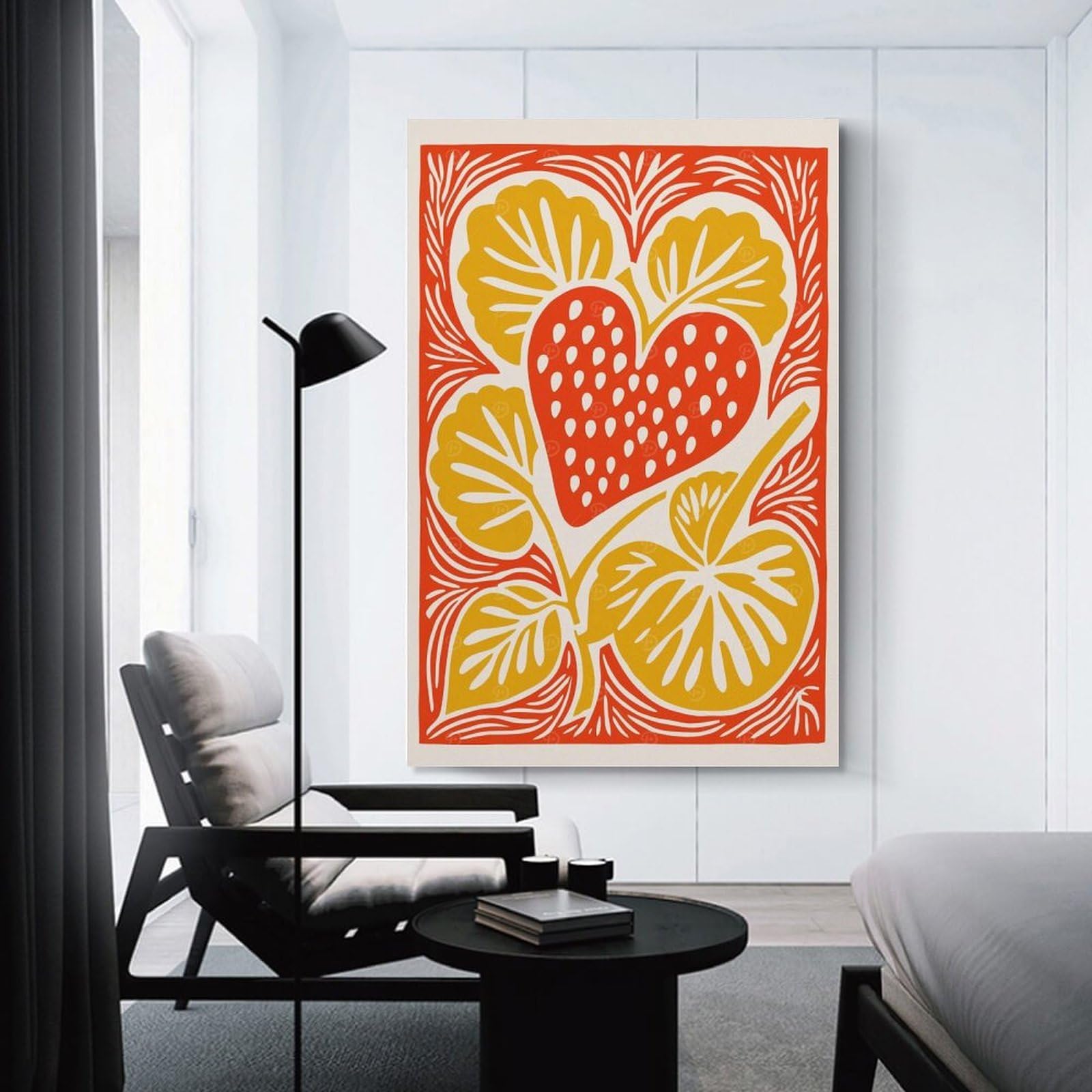 Junmoney Room Decor Wall Art Red Strawberry Heart, 24x36inch(60x90cm), for Wall Displays, Bedrooms Or Room Updates, A Versatile Canvas Print for Layering