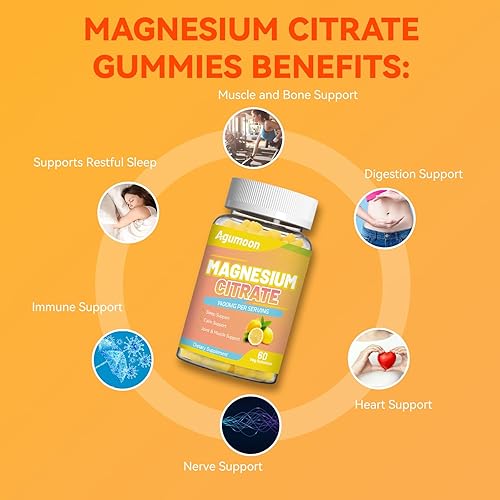 Miniatura 5 de Gomitas de citrato de magnesio, gomitas de magnesio de alta absorción para adultos, 1400 mg de goma extra fuerte, veganas, sin OMG, 60 unidades