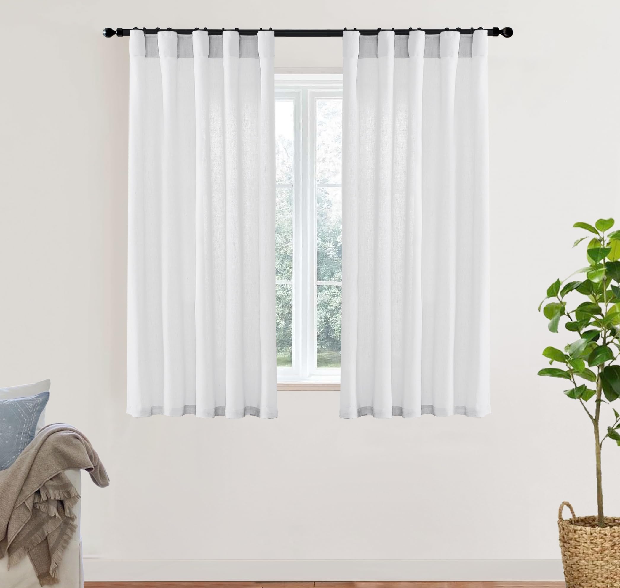 Fragrantex 2 Tende A Righe Grigio E Bianco Per Finestra - Semi-Velate Con Nappe - 96,5x137 Cm Cad. - Stile Country Per Cucina E Camera Da Letto