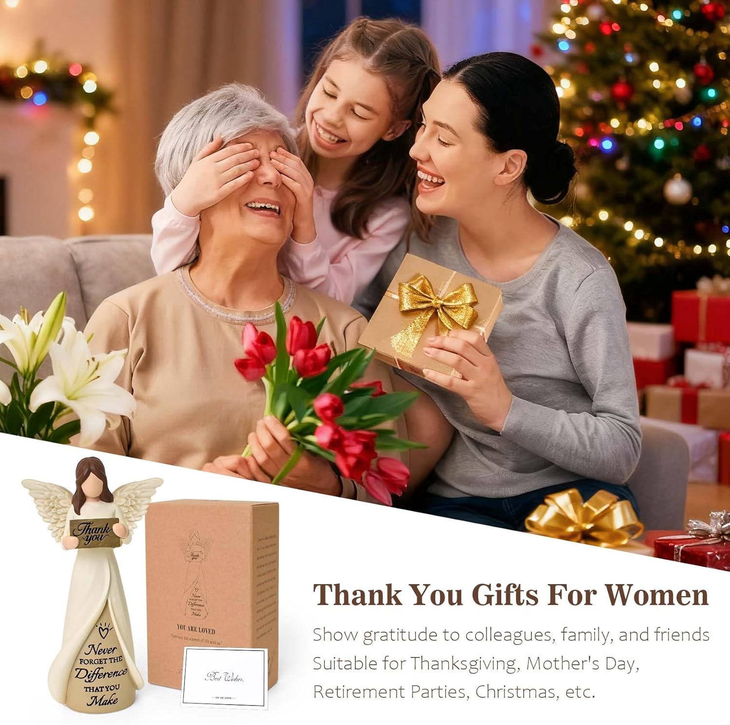 Thank You Gifts for Women, Teacher Appreciation Gifts, Gratitude Gifts for Coworkers, Hostess, Caregivers, Resin Sculptured Angel Figurines for Retirement, Mother's Day, Thanksgiving - Image 6