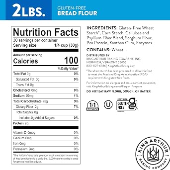 King Arthur Gluten-Free Bread Flour, 1:1 Replacement for Yeasted Recipes, 2 lb (Pack of 1) - Premium GF Flour for Artisan Boules, Bagels, Cinnamon Rolls & Burger Buns - Sorghum & Xanthan Gum