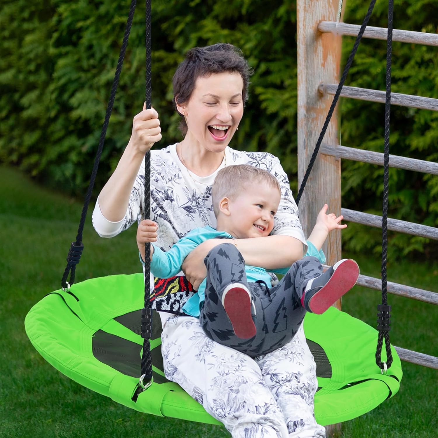 Trekassy Nestschaukel Outdoor 300kg XXL 100cm Tellerschaukel, 3 Meter 2 Schaukel Gurte, 900D Textilene wasserfeste Kinderschaukel Garten mit Stahlrahmen, verstellbaren Seilen, Ideal für Kinder (Grün)