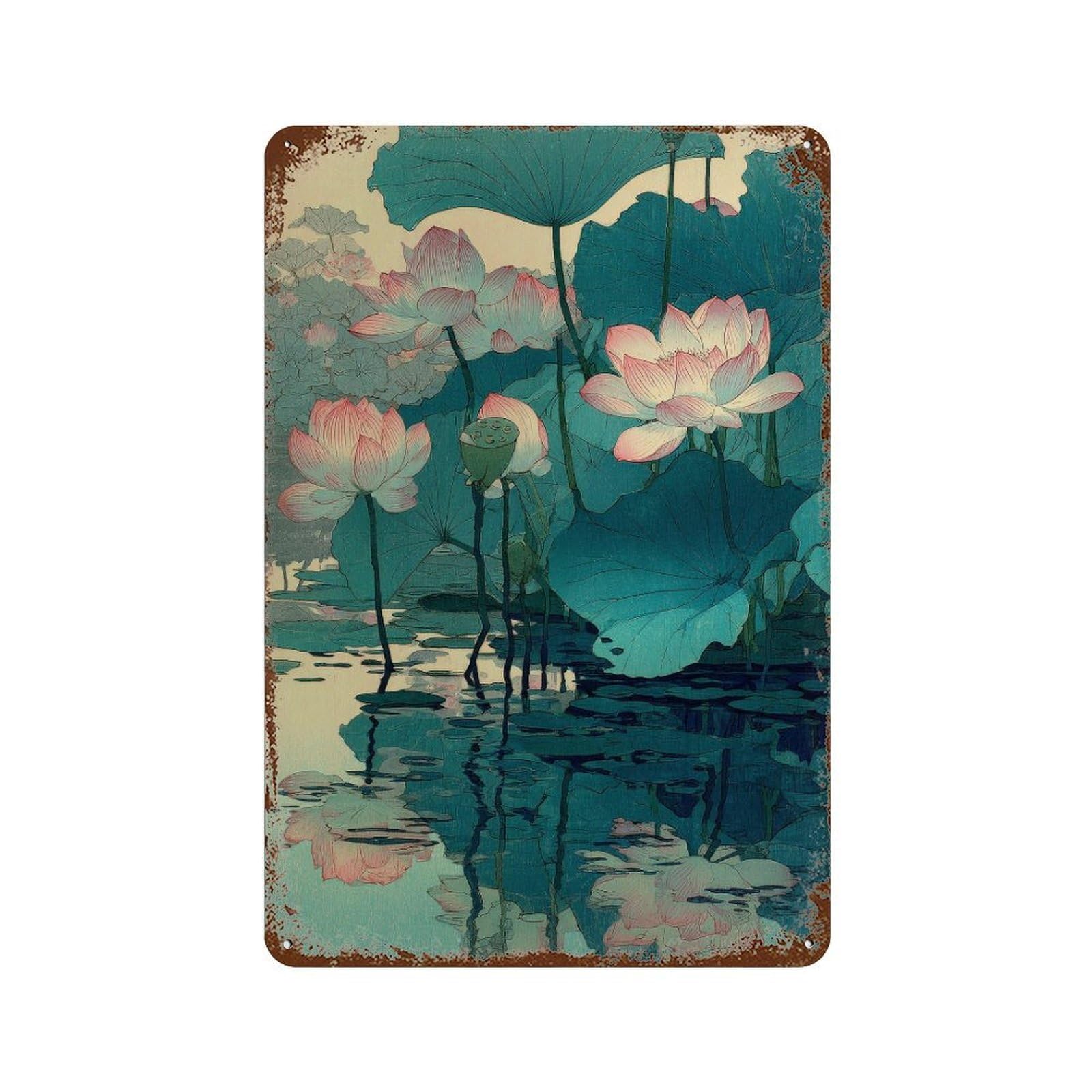 xiaoxiaoshen Lotus Flowers. Traditional Japanese Ukiyo Wall Decor Art Metal Tin Poster Modern Home Decor Art Home Bar Shop Decorations Vintage Sign 30x20cm