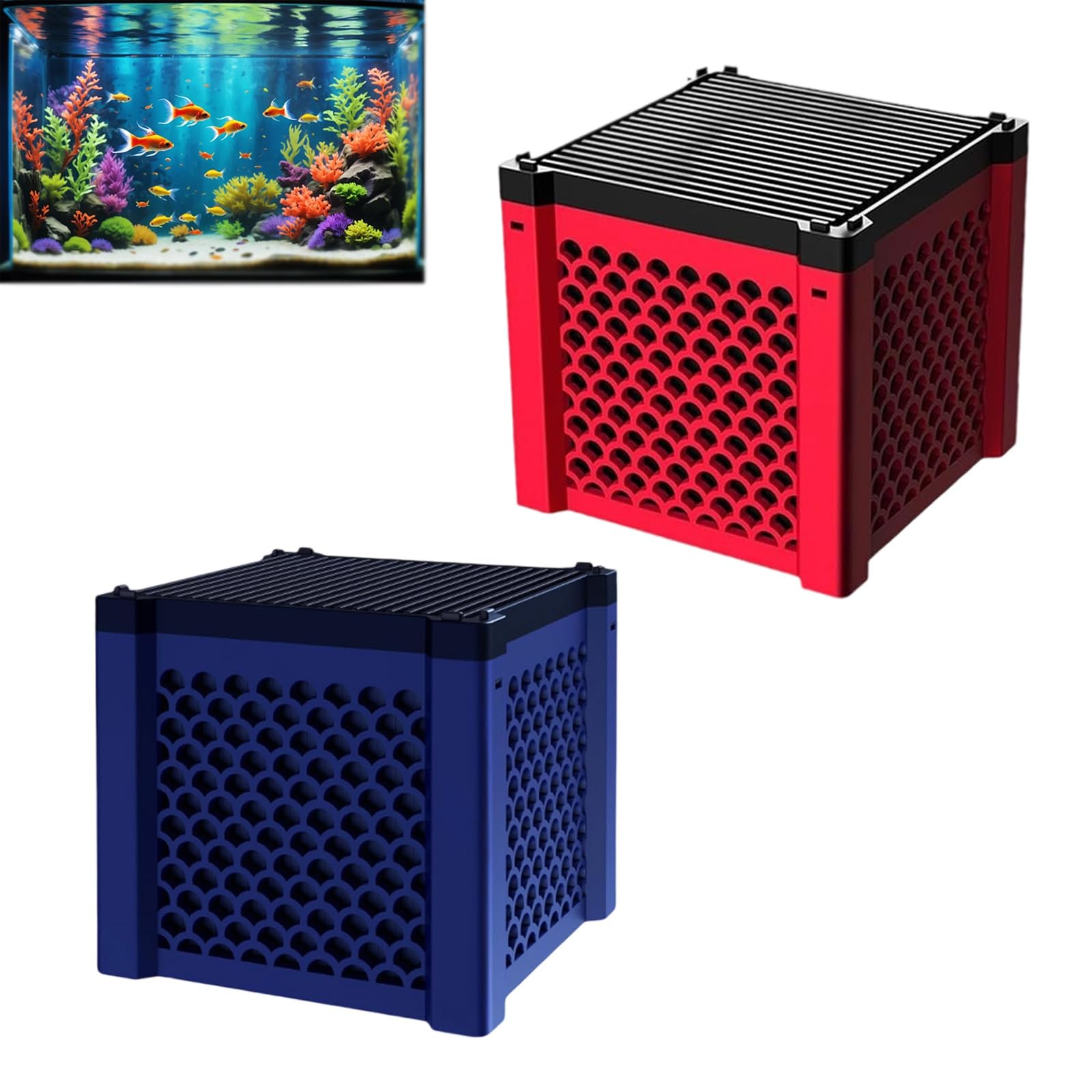 Pure Cube Water Trough Filter 2.0, Eco-Aquarium Water Purifier Cube, Filtration for Horse Troughs, Tanks, Aquariums, Ponds, Improves Water Clarity(red+Blue)