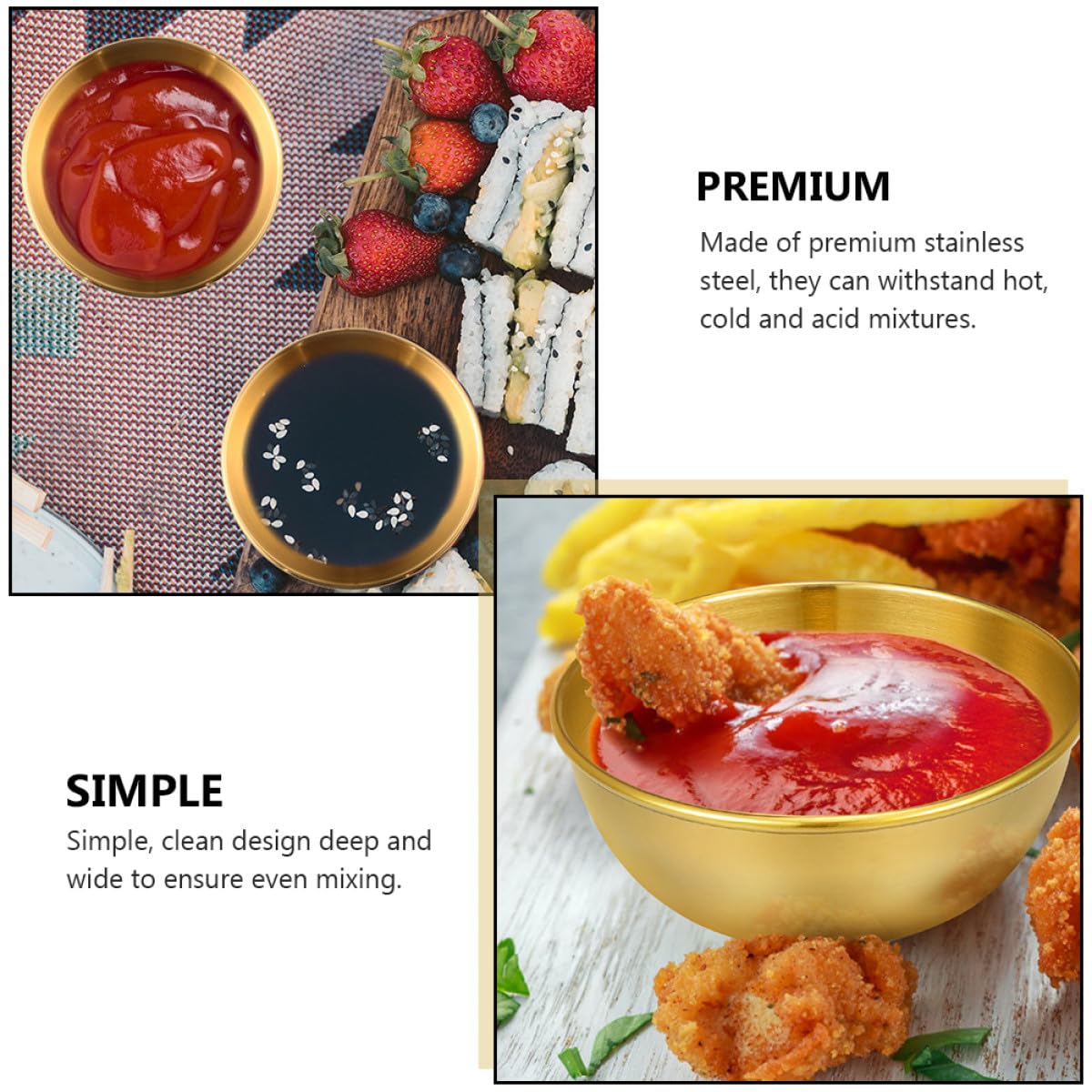 Toyvian Juego de 8 Platos y Cuencos para Salsas de Acero Inoxidable Dorado Diseño Simple y Limpio para Restaurantes y Comedor