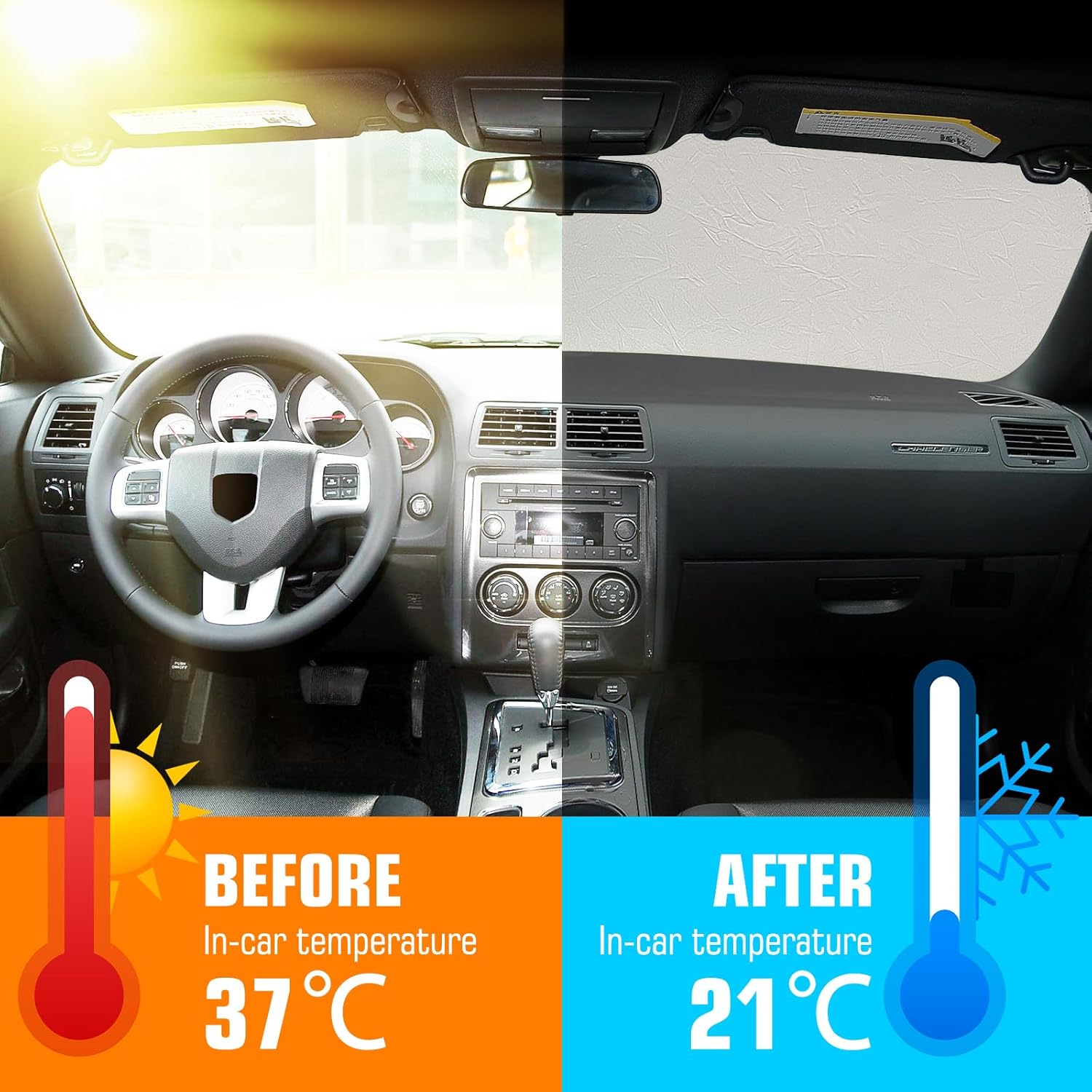 Windshield Sun Shade for Dodge Challenger 2015-2024, 300T Silver Sun Visor Foldable Front Window Sunshade Sun Visor Protector Block UV Rays （2015-2024）