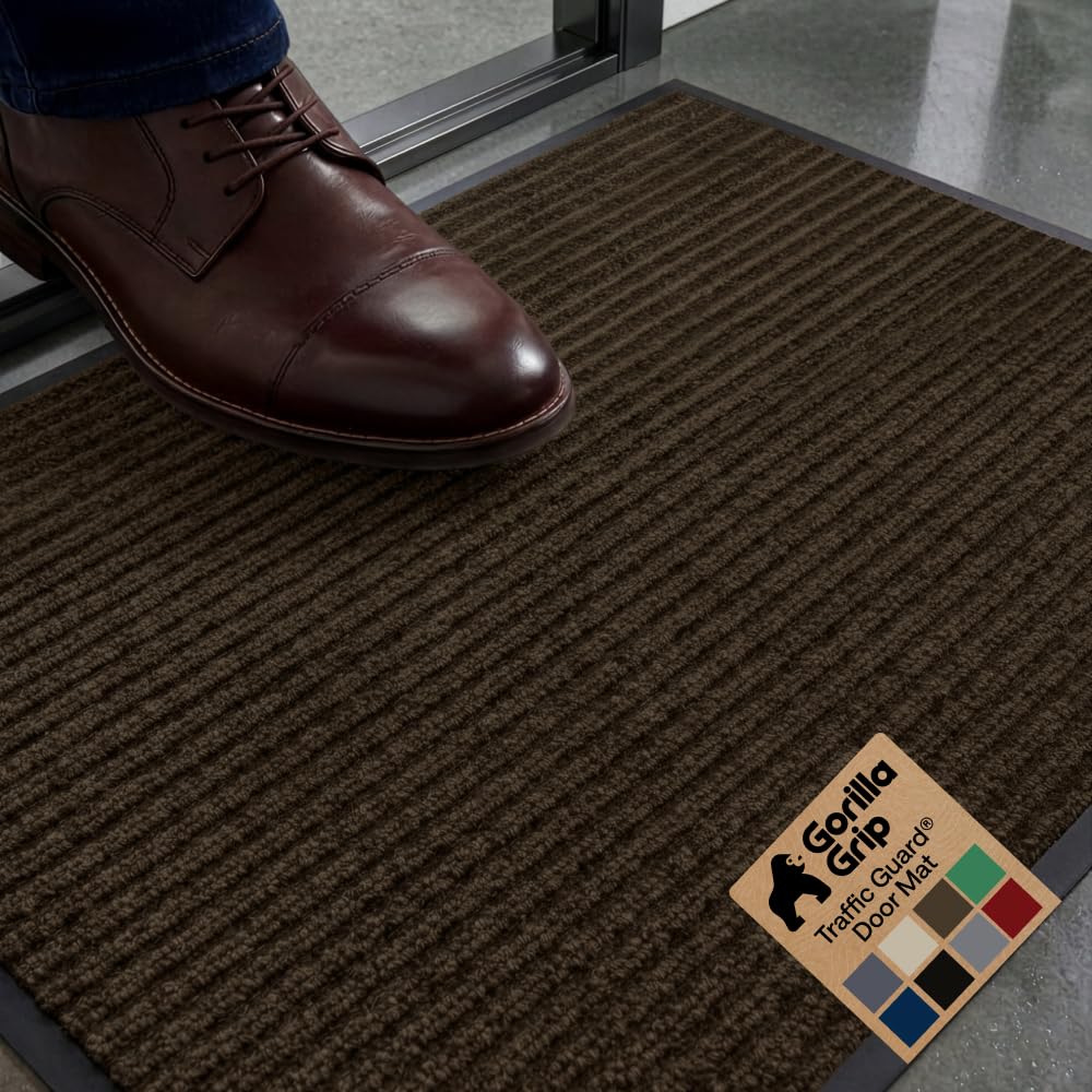 GORILLA GRIP Traffic Guard Indoor Outdoor Heavy Duty Door Mat, 29x17 Brown