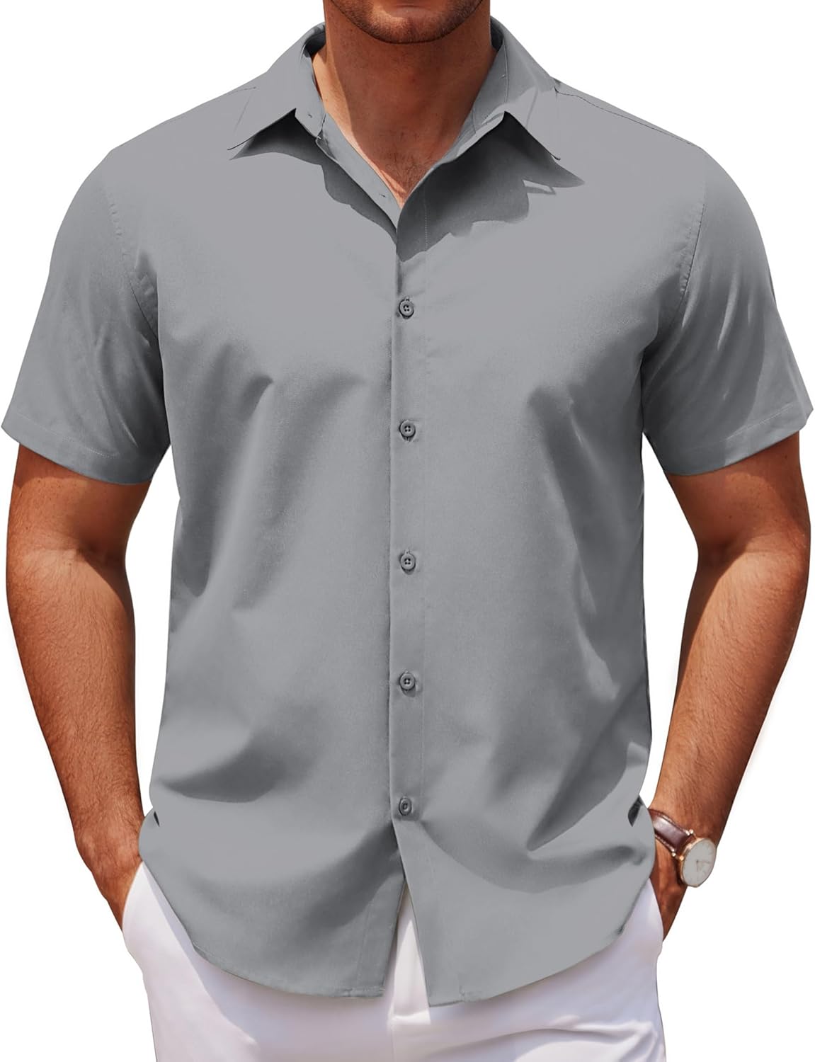 COOFANDY Men's Casual Short Sleeve Button Down Shirts Untucked Dress Shirts Wrinkle Free Summer Wedding Shirts Solid