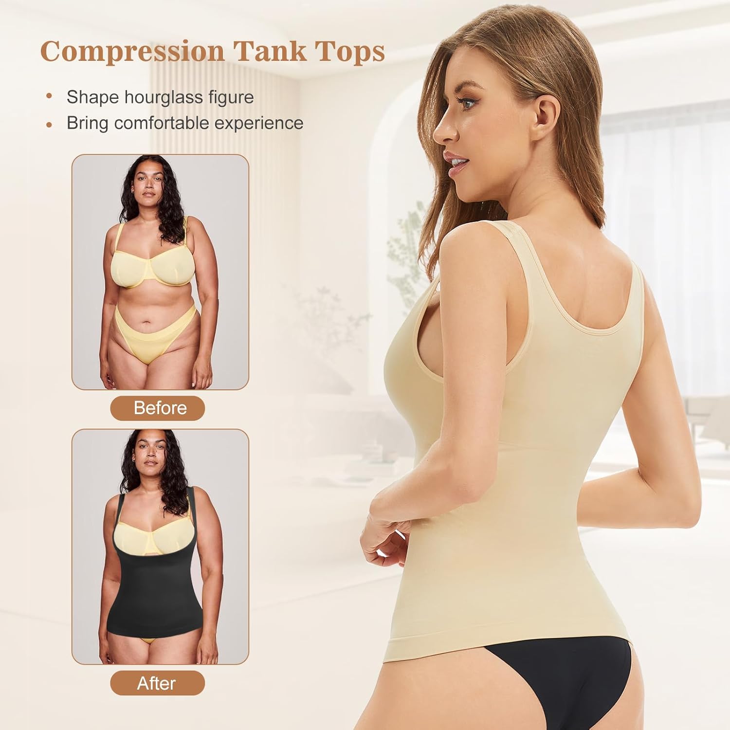 Women's Underbust Shaperwear Tank Tops Tummy Control Seamless Shaping Camisole Slimming Tanks - Image 3