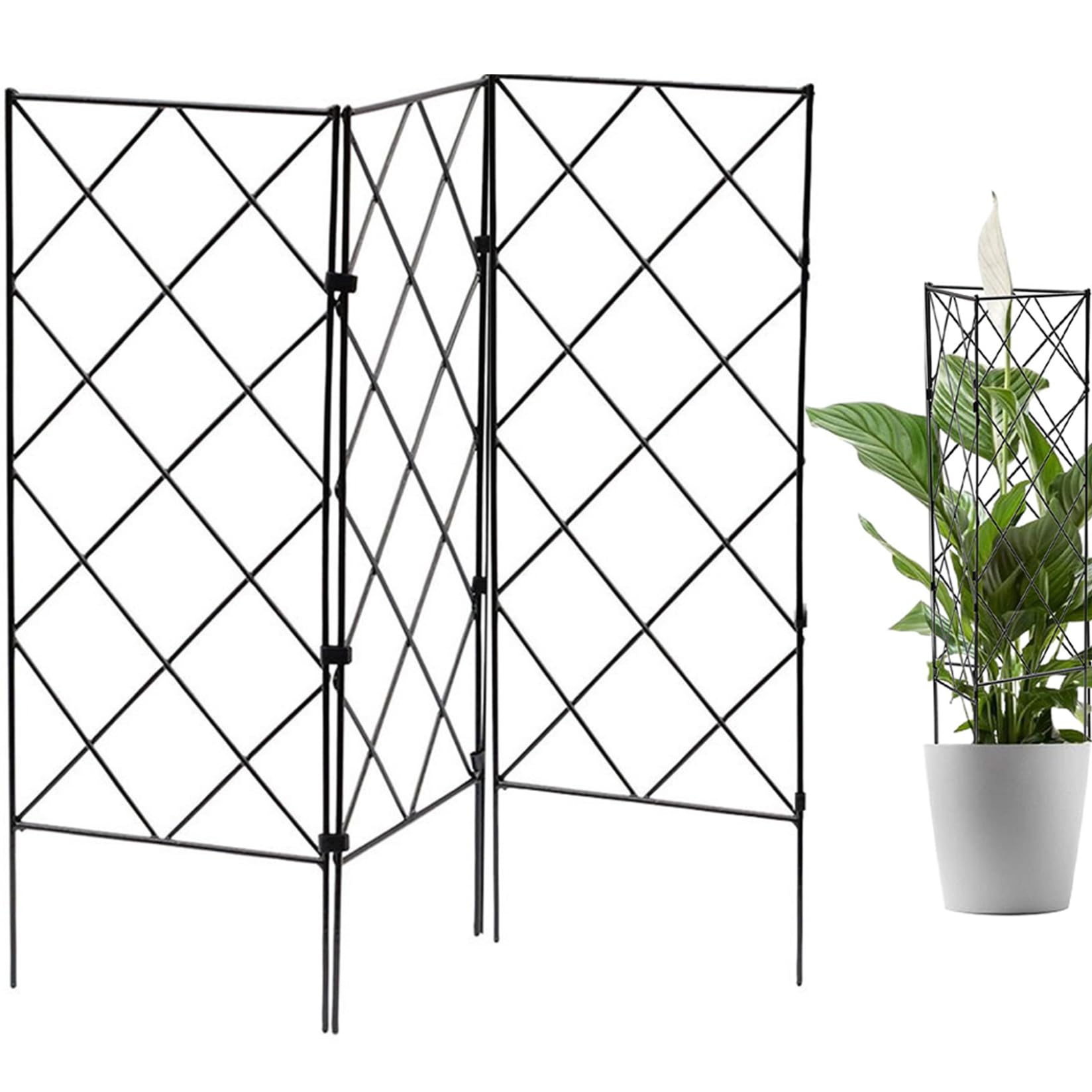 Enrejados para trepar plantas, marco de enrejado de 3 piezas para jardín, flores, soporte de cultivo de plantas, de metal, enrejado de hierro, plegable, color negro