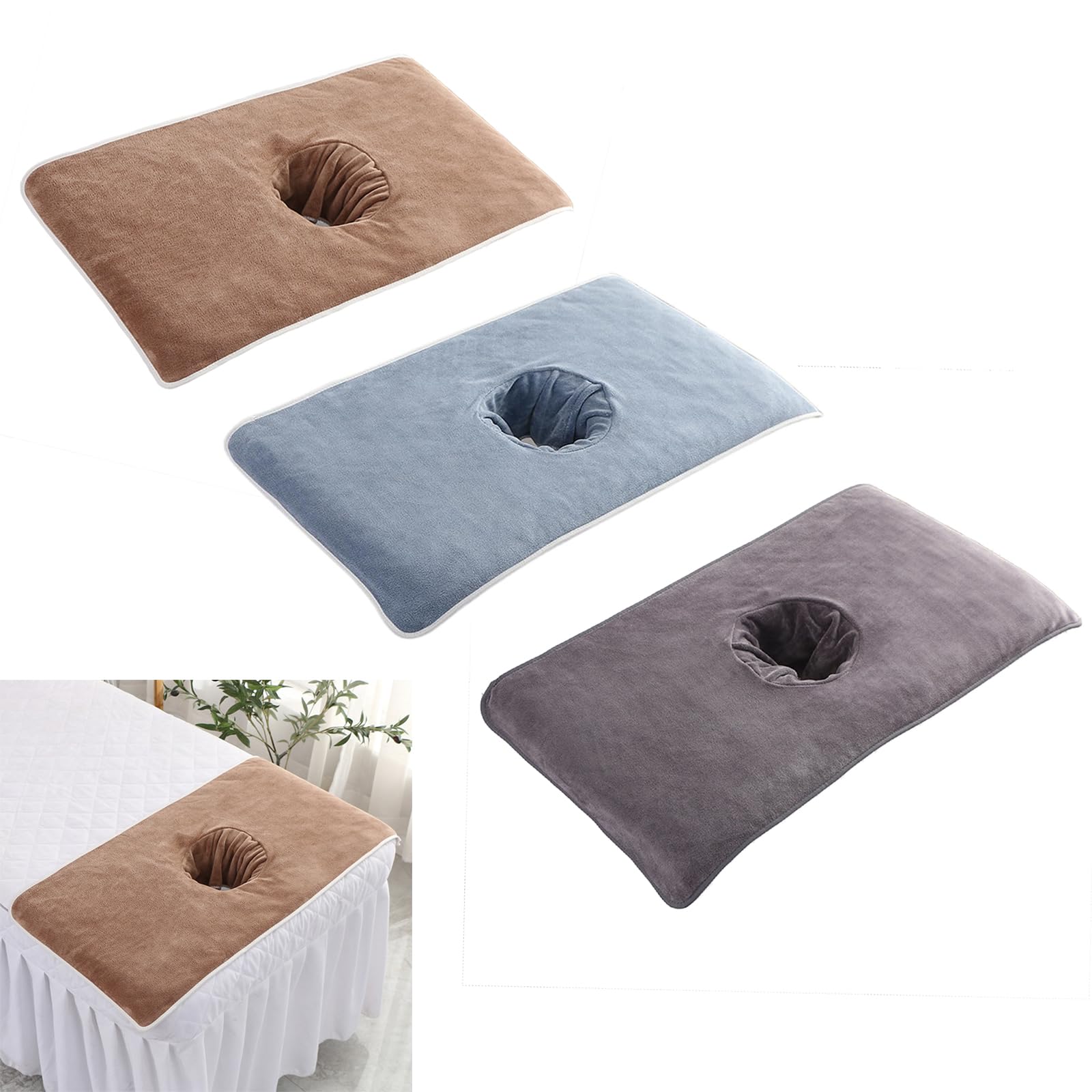 Lot de 3 housses de table de massage avec trou pour le visage, douces et respirantes pour table de massage pour lit de beauté universel, tables de massage, spa, salon de beauté et de visage