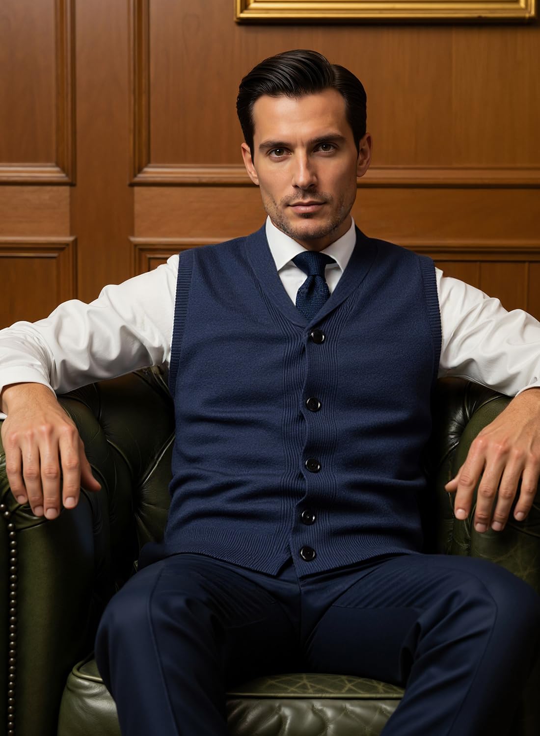 Homme Gilets en Tricot Gentleman sans Manches Cardigan Unie Col Châle Pull Gilet des Boutons