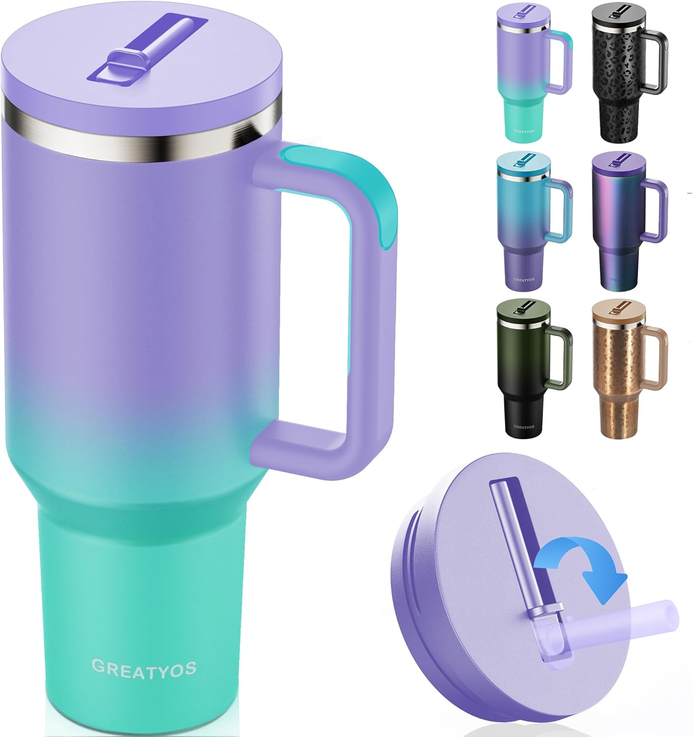 40 oz tumbler with handle and flip straw lid - upgraded insulated traveler tumblers with lids straws vacuum leak proof stainless steel 40oz cup mug gifts for men women him her (mermaid) mermaid 40 oz