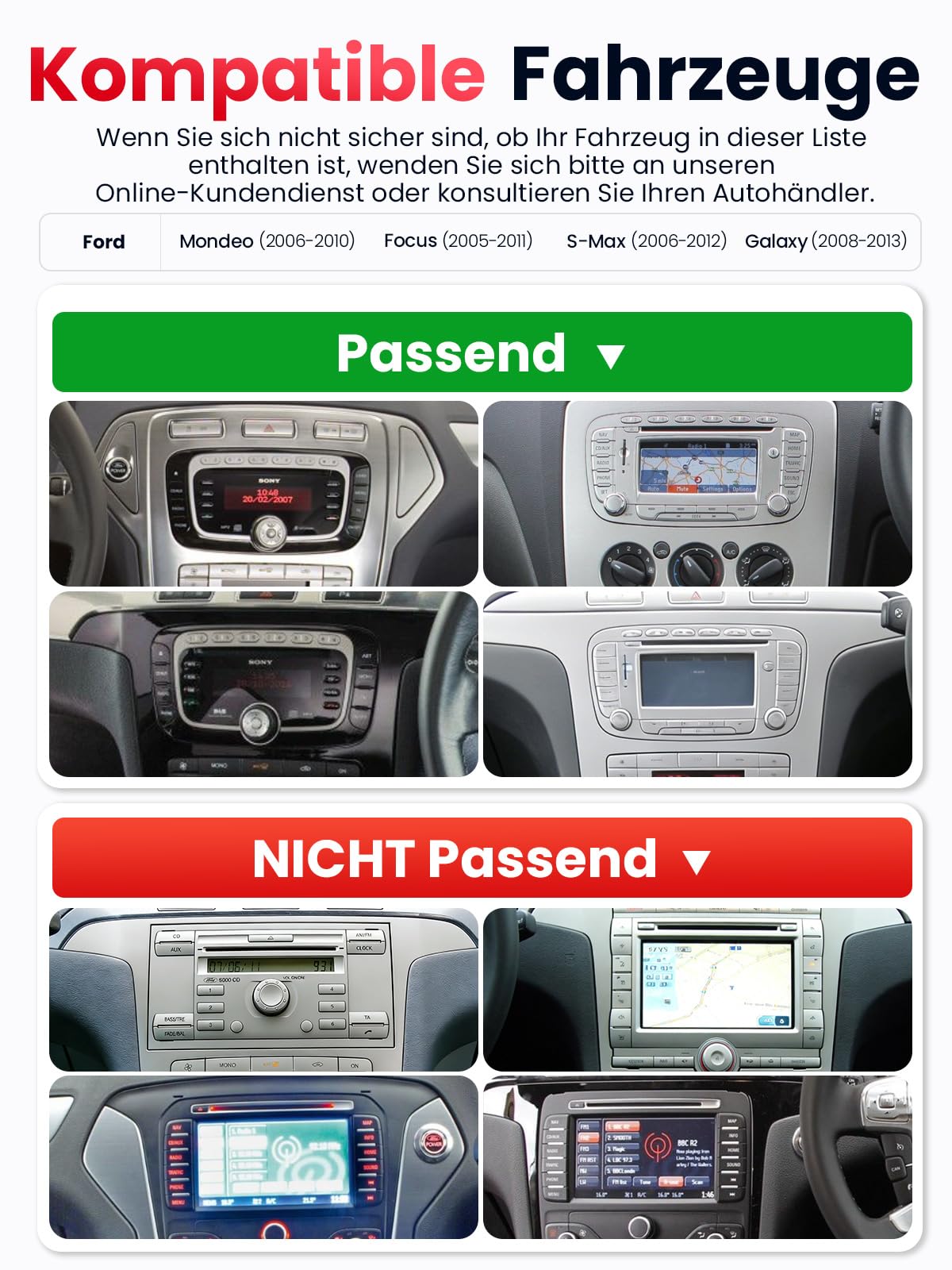 Doppel DIN Autoradio mit Bildschirm für Ford Mondeo Focus S-Max Galaxy, Wireless CarPlay & Android Auto, 7" Auto Radio Touch Display, 4GB+64GB, Bluetooth 5GHz WiFi DAB+ FM AUX GPS
