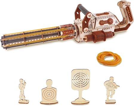 3D Wooden Puzzle Gun for Adults, Rubber Band 3D Gun Puzzles, Electric Gatling Model Building Kit, Wood 3D Puzzle, Hobby Kits for Men, Wooden Building Set for Adults Teens 272 PCS