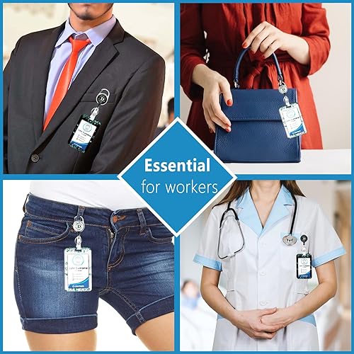 Miniatura 7 de Paquete de 2 portatarjetas con carrete retráctil, monograma, letra B, protector de tarjeta vertical resistente, etiqueta de identificación, clip de