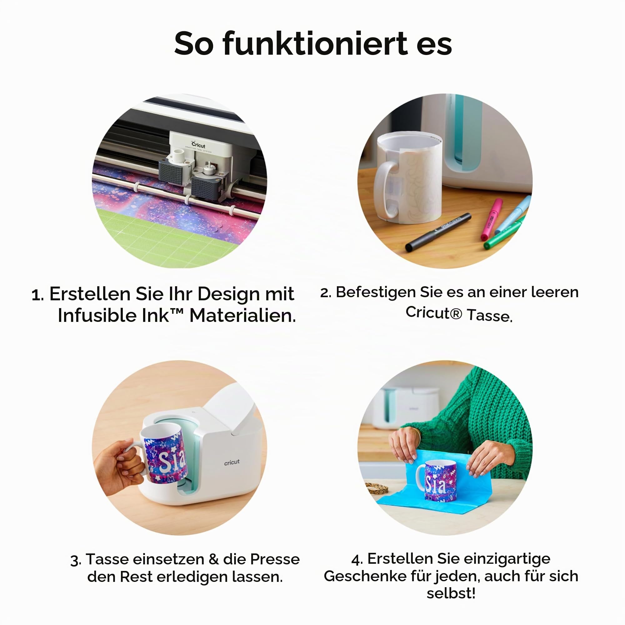 Cricut Tassenpress-Starter-Set – inklusive Tassen-Wärmepresse und 12 leeren Keramiktassen (weiß, 340 ml)