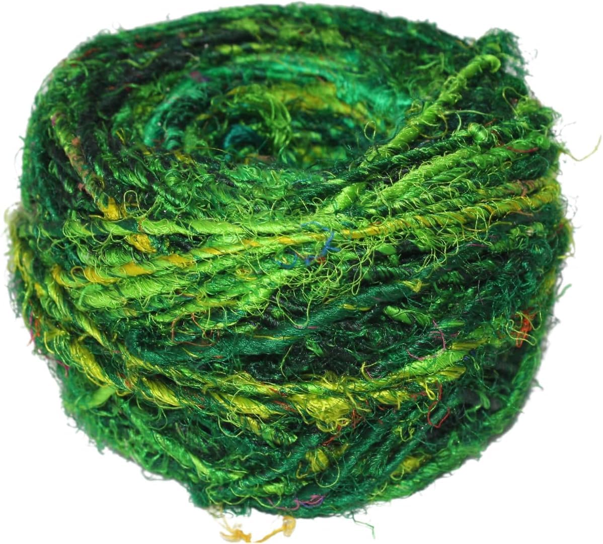 KnitSilk Filato di seta sari riciclata verde – 90 metri per gomitolo, fibra testurizzata per lavori a maglia, uncinetto, tessitura, creazione di gioielli e progetti fai da te, confezione da 10