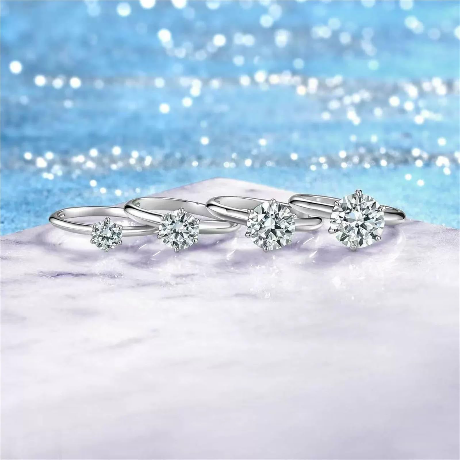 S925 Solitaire pierścionek zaręczynowy, 6 pazurów, Moissanite, uniseks