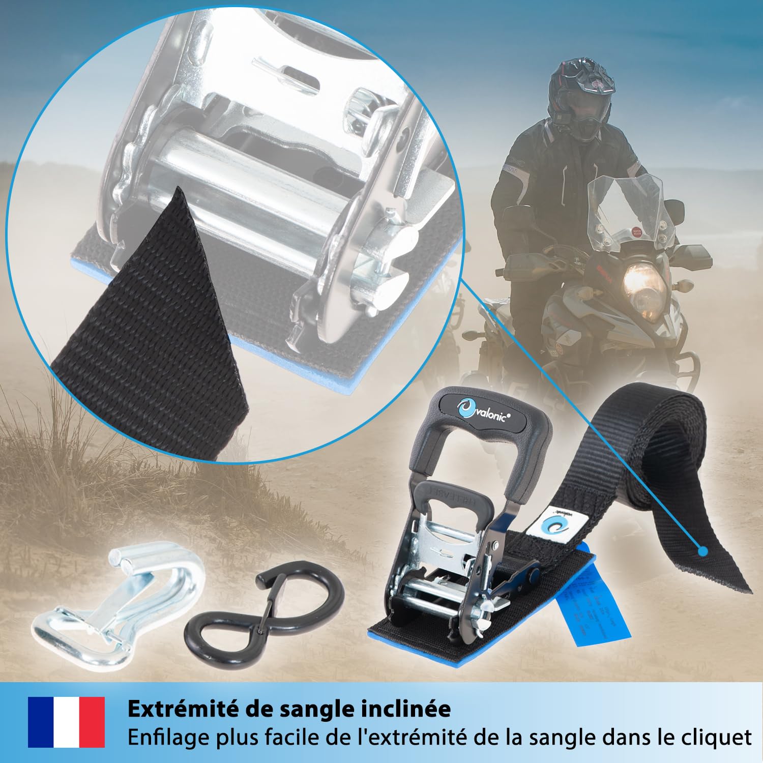 valonic Panther -2X 2,25m Sangles a cliquet avec Crochet, 35mm, 650/1300 Kg, rembourrées, Certifié TÜV Rheinl. / GS en 12195-2 - Course de Serrage Ultra Courte
