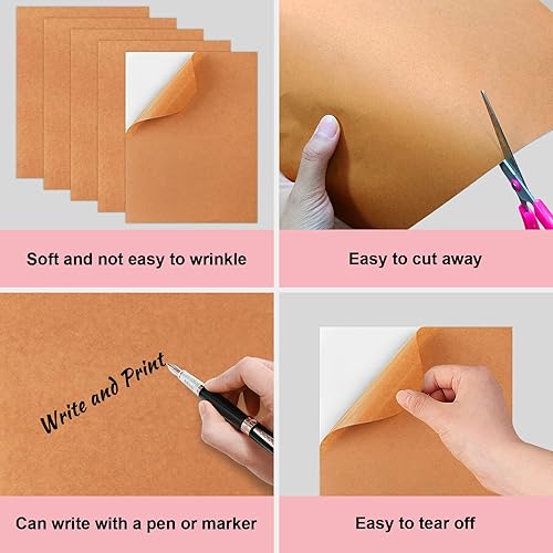 Vista 2 de 25 hojas de etiquetas adhesivas de papel kraft para impresora de inyección de tinta láser, etiqueta imprimible de hoja completa de 8.5 x 11 pulgadas